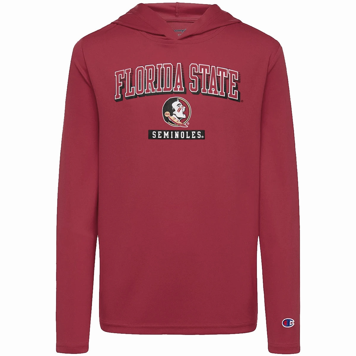 funky Champion Youth Florida State Seminoles/Seminole Logo Long Sleeve Hooded Performance T-shirt - Garnet