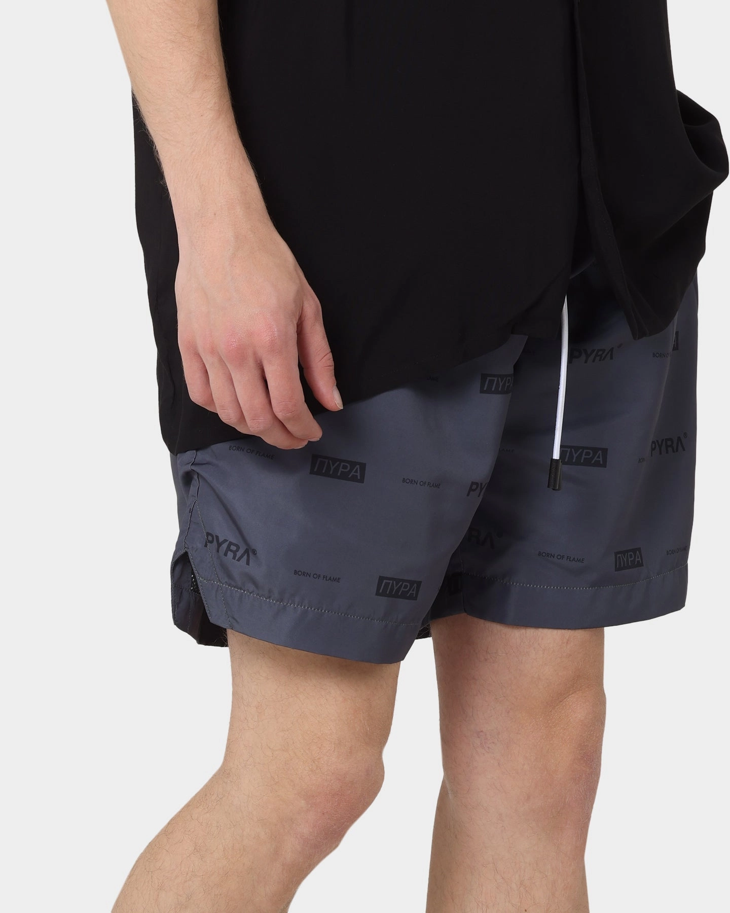 PYRA Parachute Shorts Black/Black Flatlock Seams Clean Aesthetic