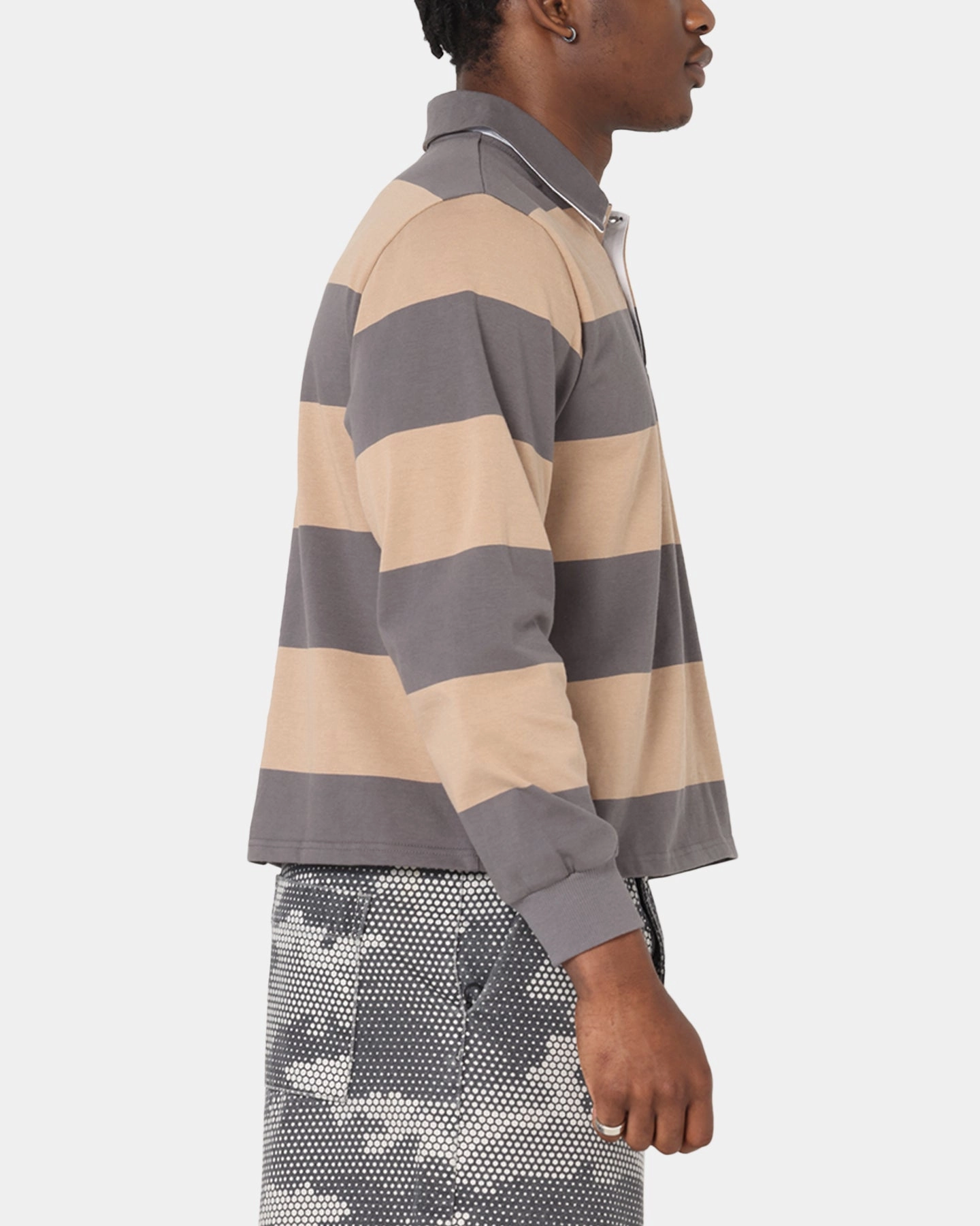XXIII Rugby Long Sleeve Polo T-Shirt Charcoal/Tan Urban Style