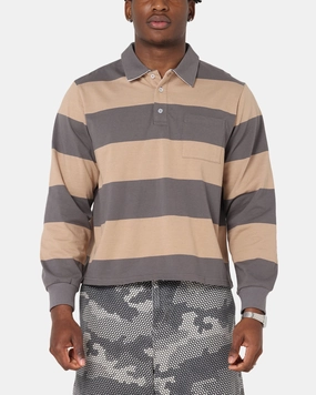 XXIII Rugby Long Sleeve Polo T-Shirt Charcoal/Tan Moisture control