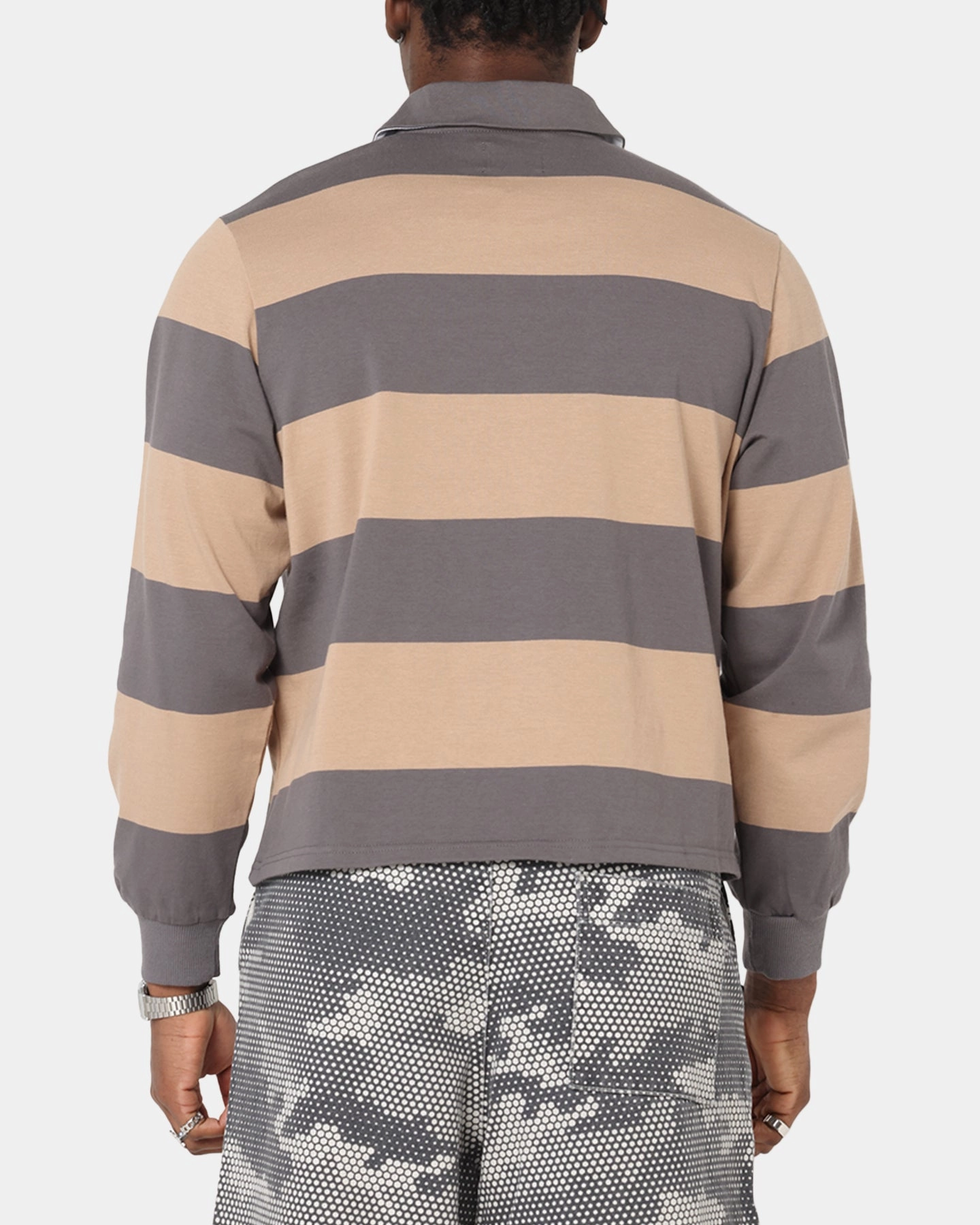 XXIII Rugby Long Sleeve Polo T-Shirt Charcoal/Tan AntiFade Technology NonChafing Seam Placement