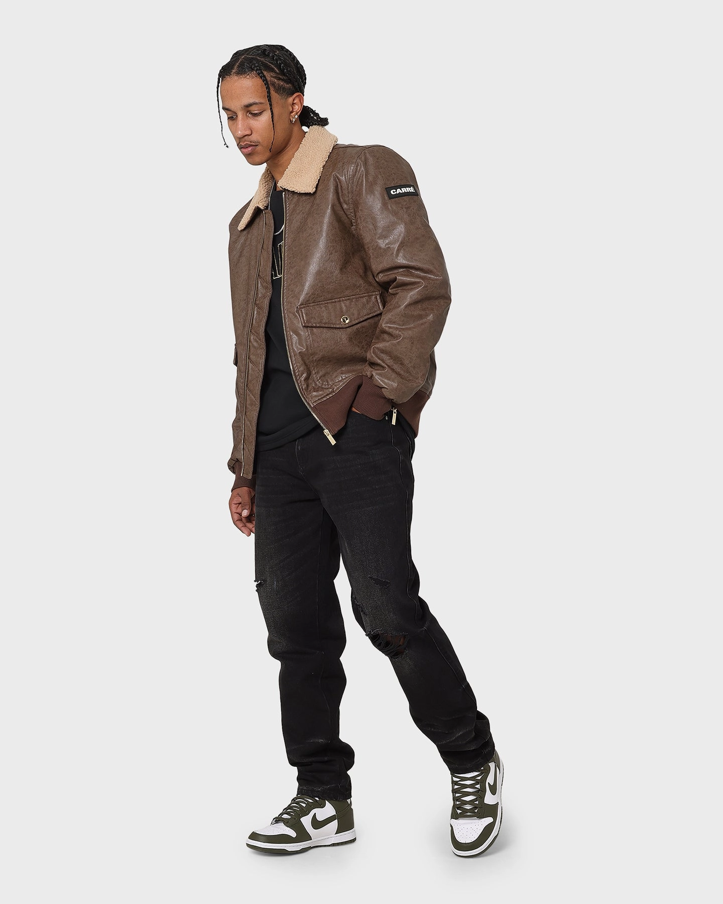 Carr?? Aviateur Leather Bomber Jacket Stone/Black Skinny Fit Easter