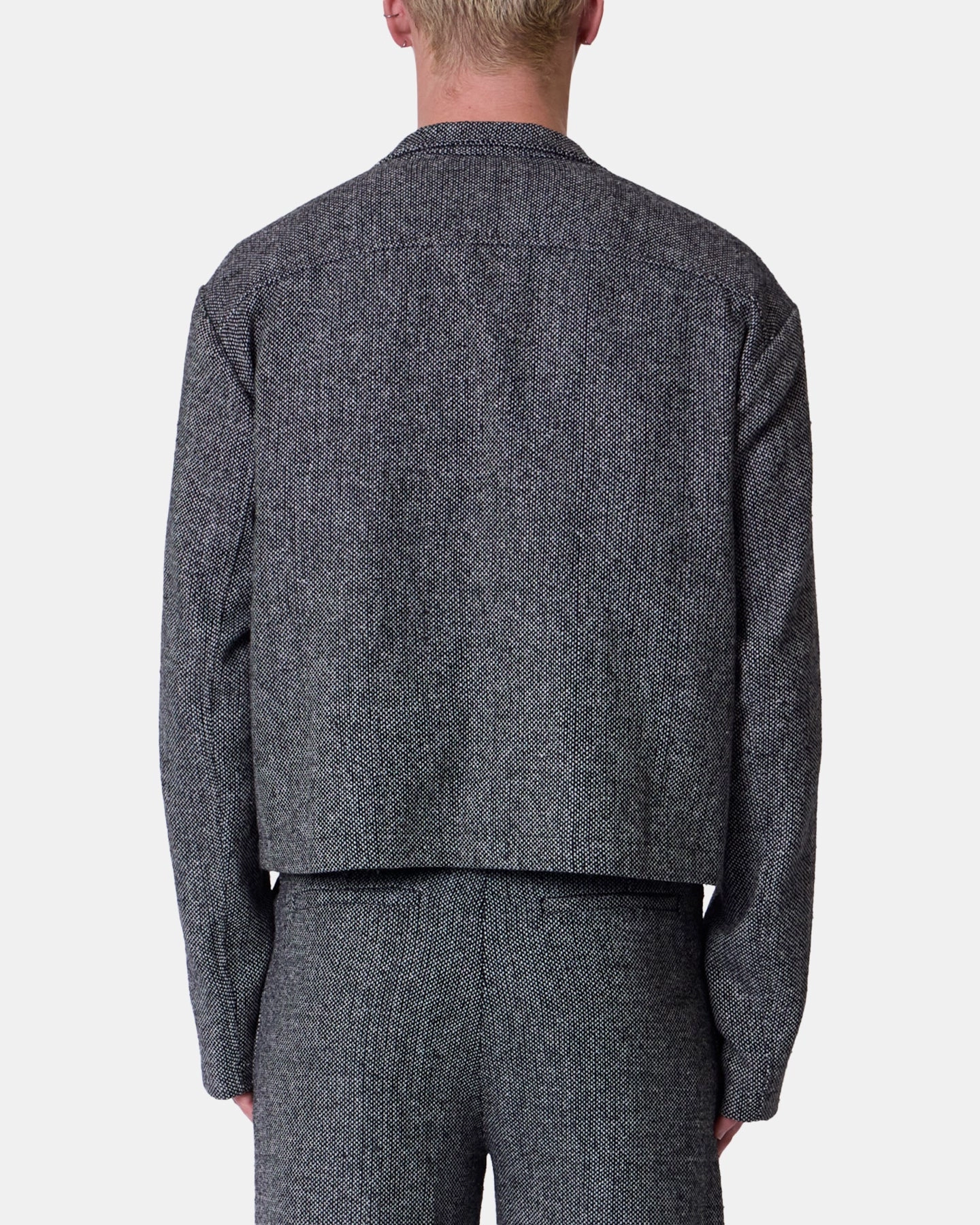 Solid Color Cold-Weather Comfort MNML Tweed Mod Jacket Black/Grey
