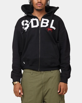 S Double Applique Zip-Up Hoodie Black Activewear Moisture Wicking Lining