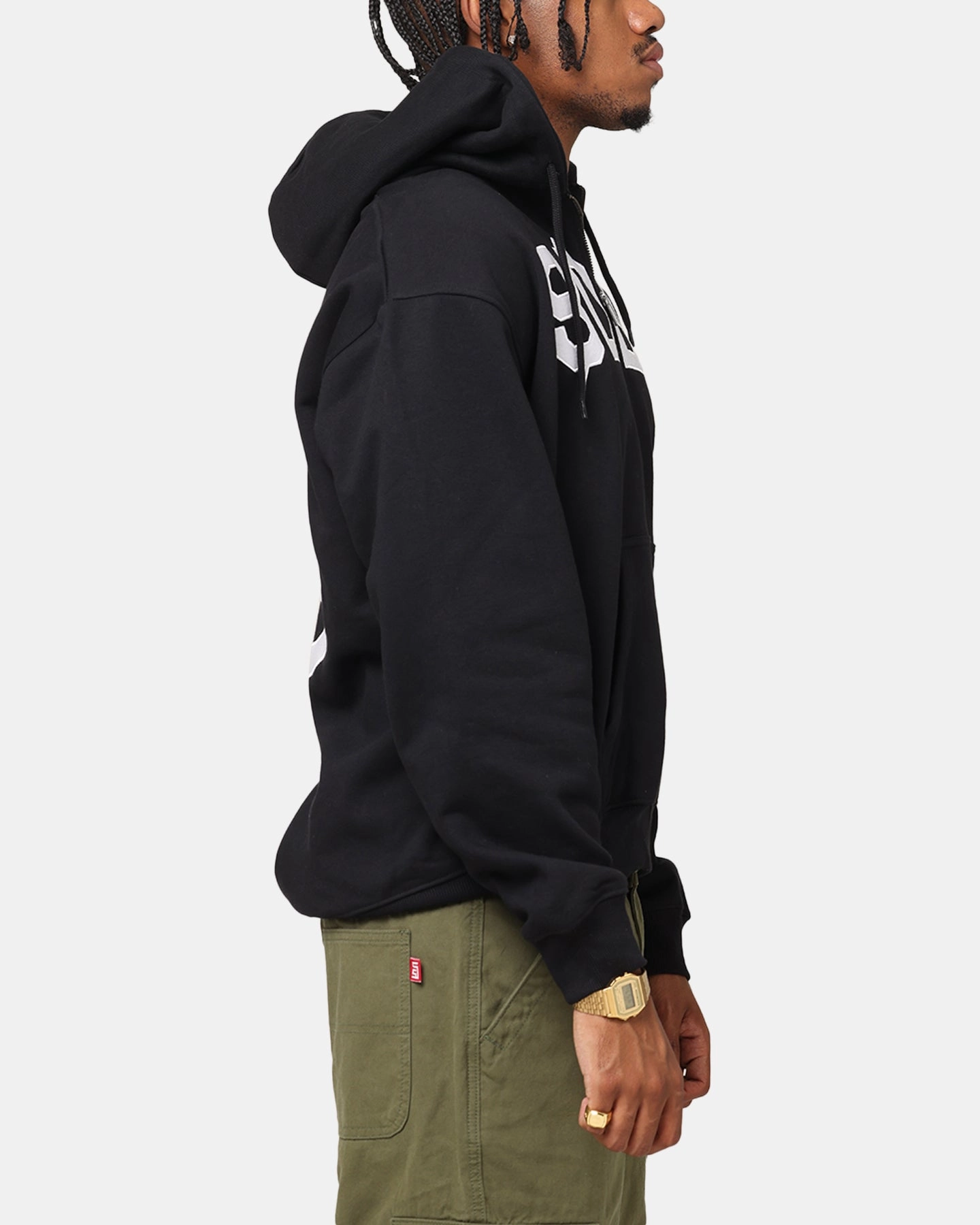 Versatile Layering Piece S Double Applique Zip-Up Hoodie Black