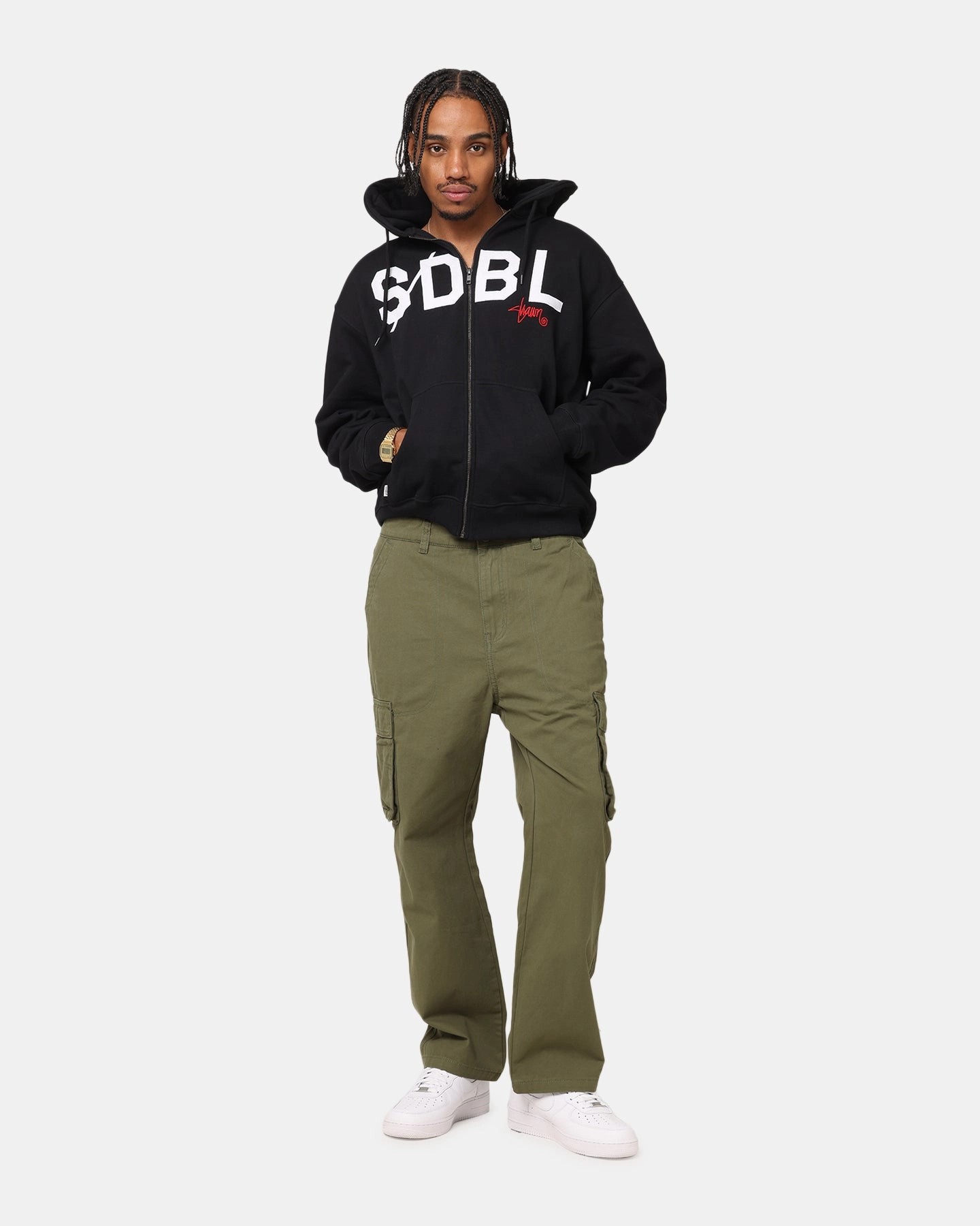 Minimalist Style S Double Applique Zip-Up Hoodie Black