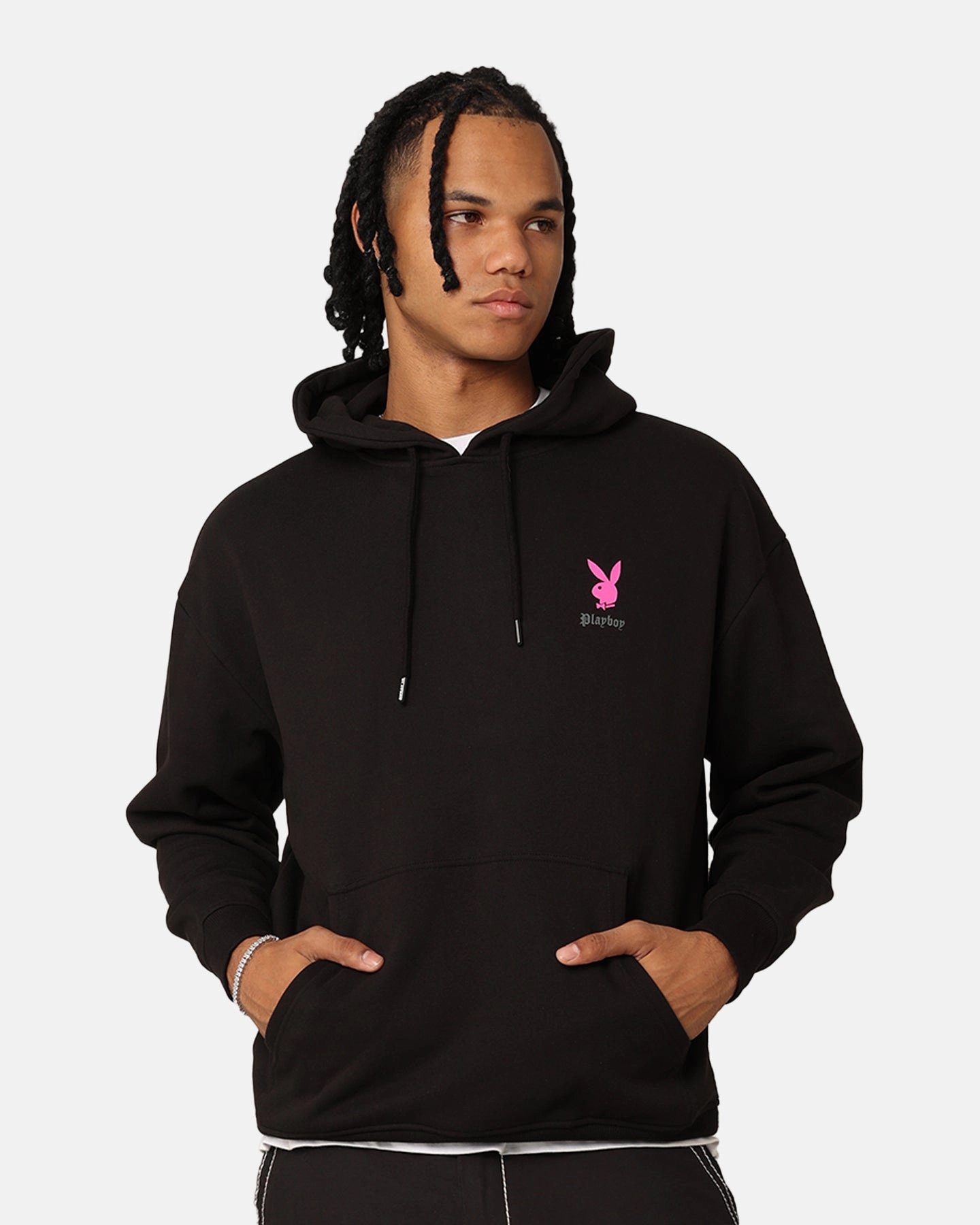 runway show windproof lining Playboy Gothic Hoodie Black