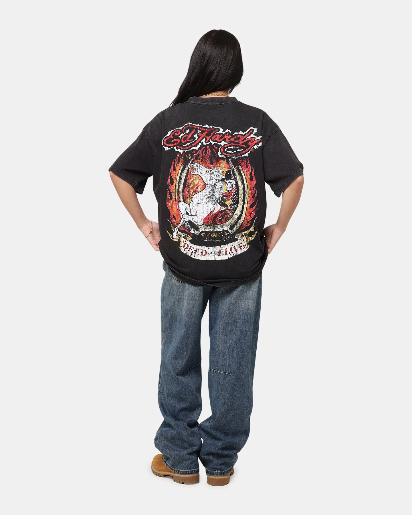 Easy Wear Style Ed Hardy Horse Power Vintage T-Shirt Black Acidwash