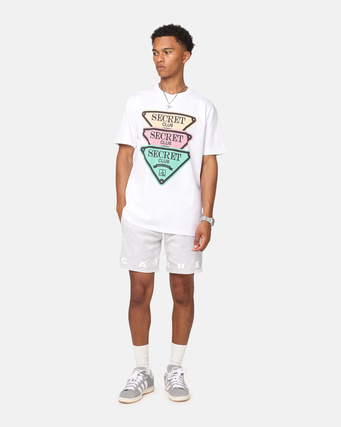 cycling outfit Gym clothing Secret Club Stacked Badge T-Shirt White