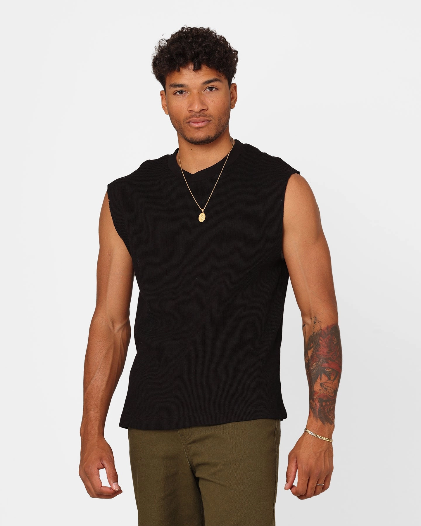 XXIII Waffle Muscle Singlet Black Comfy Vibes Classic Comfort Style