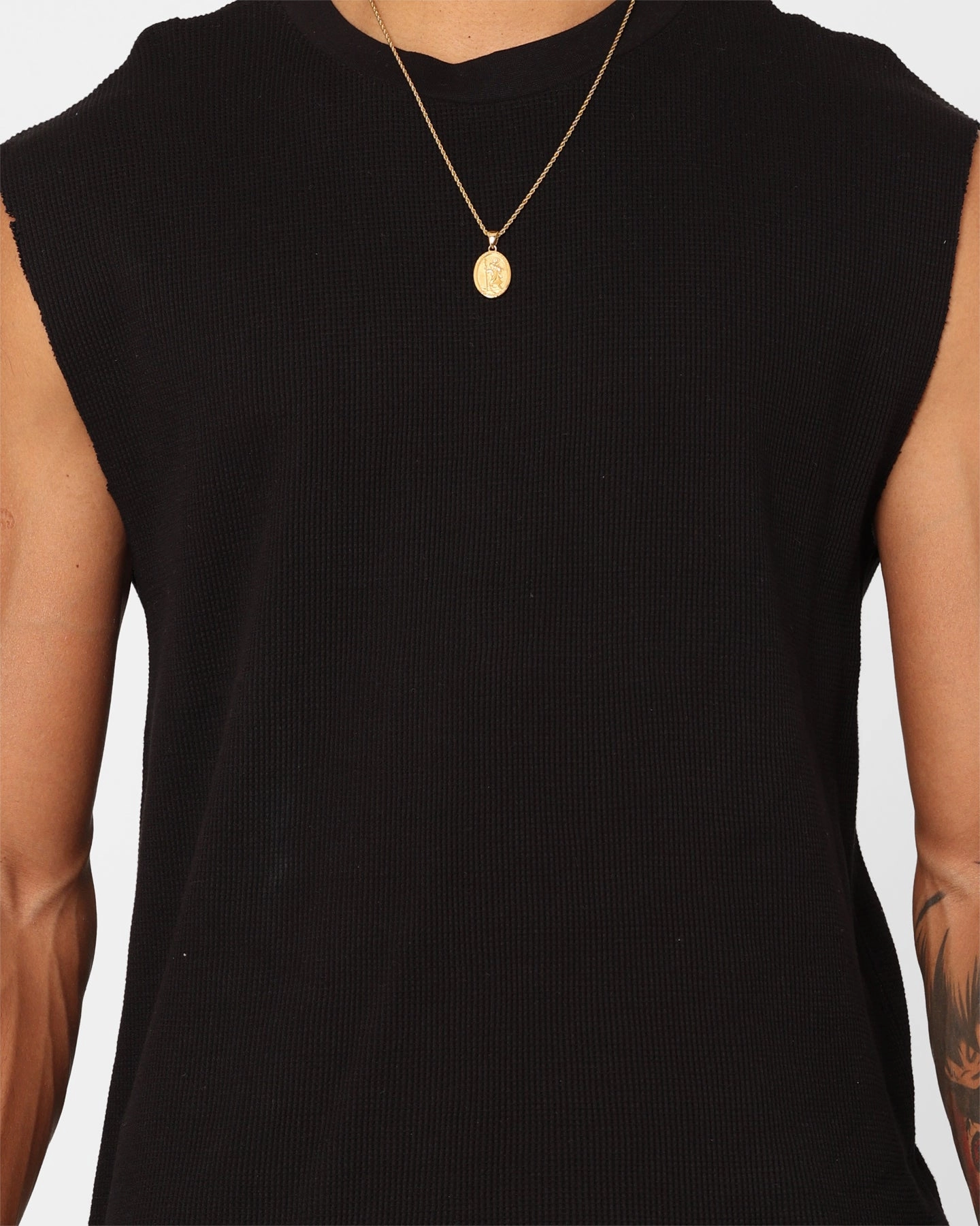 XXIII Waffle Muscle Singlet Black Lace trim