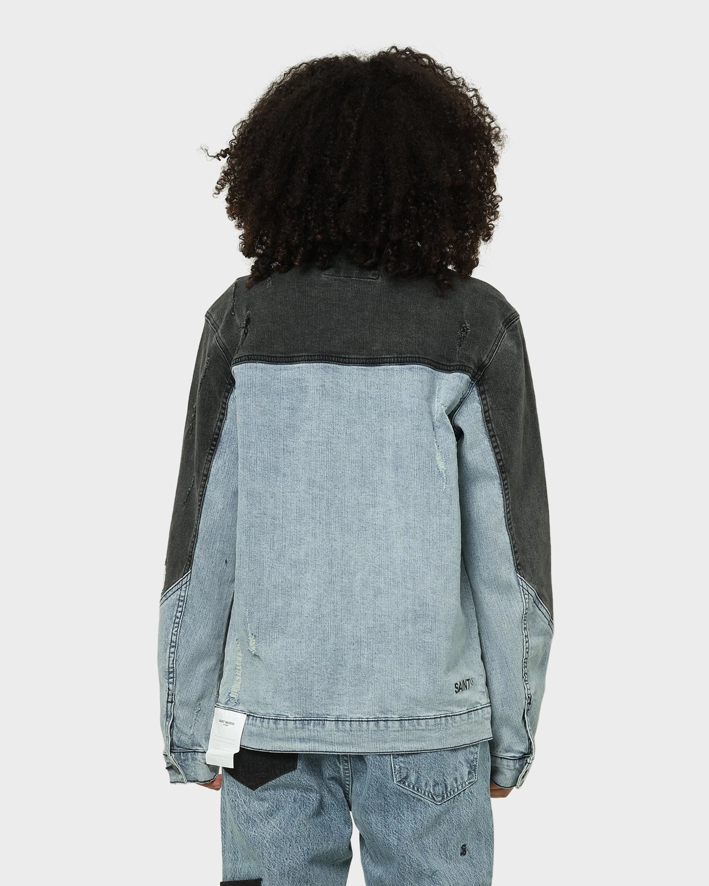 label Involve Saint Morta Patchwork Denim Jacket Light Blue/Black