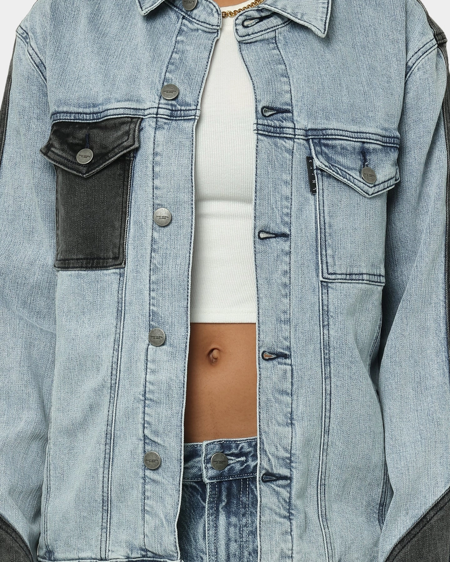 Saint Morta Patchwork Denim Jacket Light Blue/Black Restore