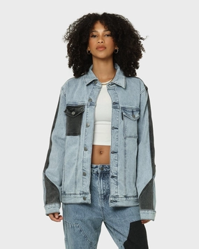 Saint Morta Patchwork Denim Jacket Light Blue/Black Patience Stretchy