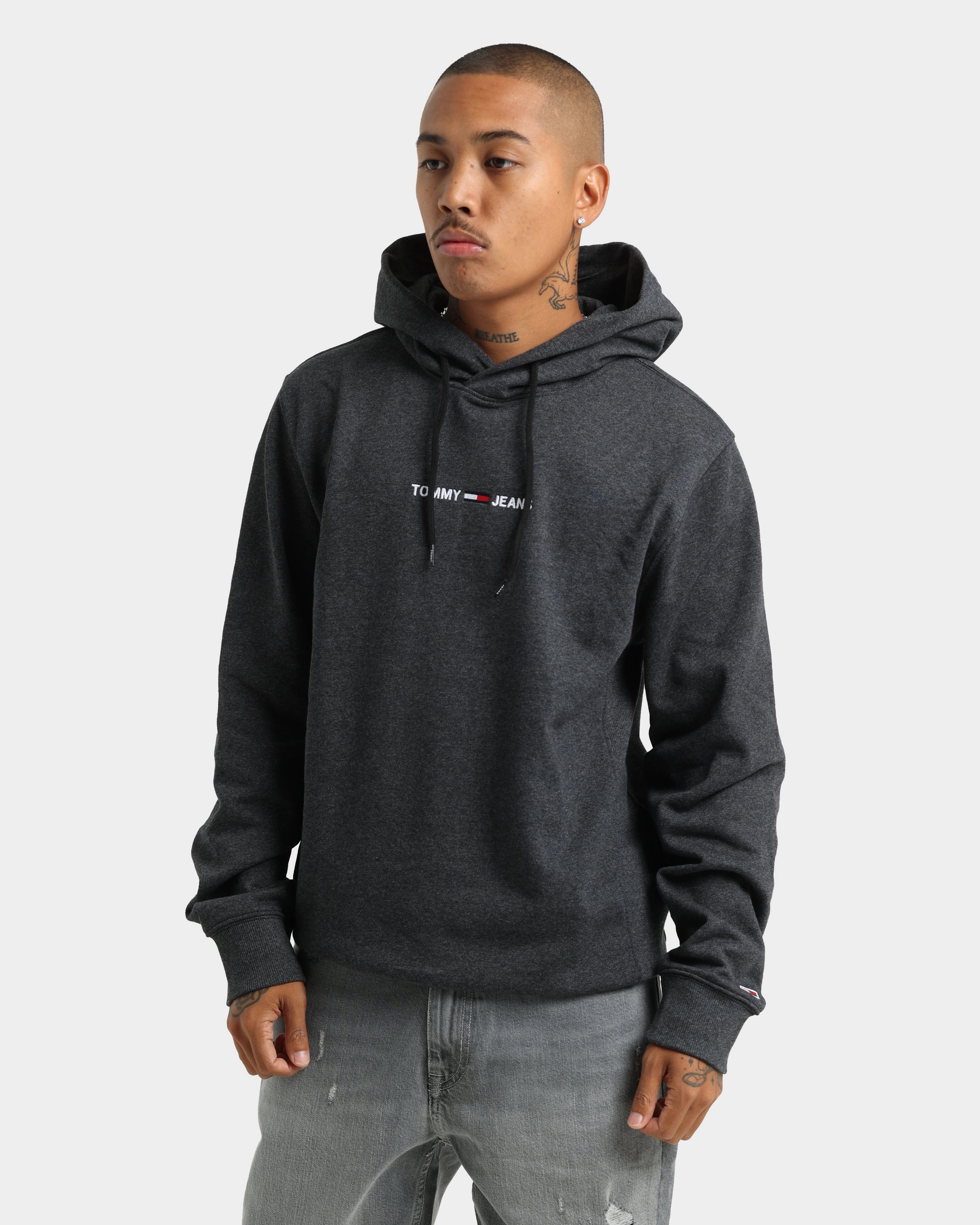 Tommy Jeans Straight Logo Hoodie Black Bus Trend