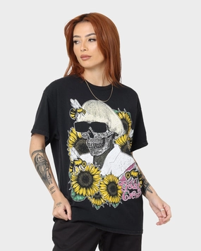 Goat Crew Flower Skull Vintage T-Shirt Black Wash Fur combination
