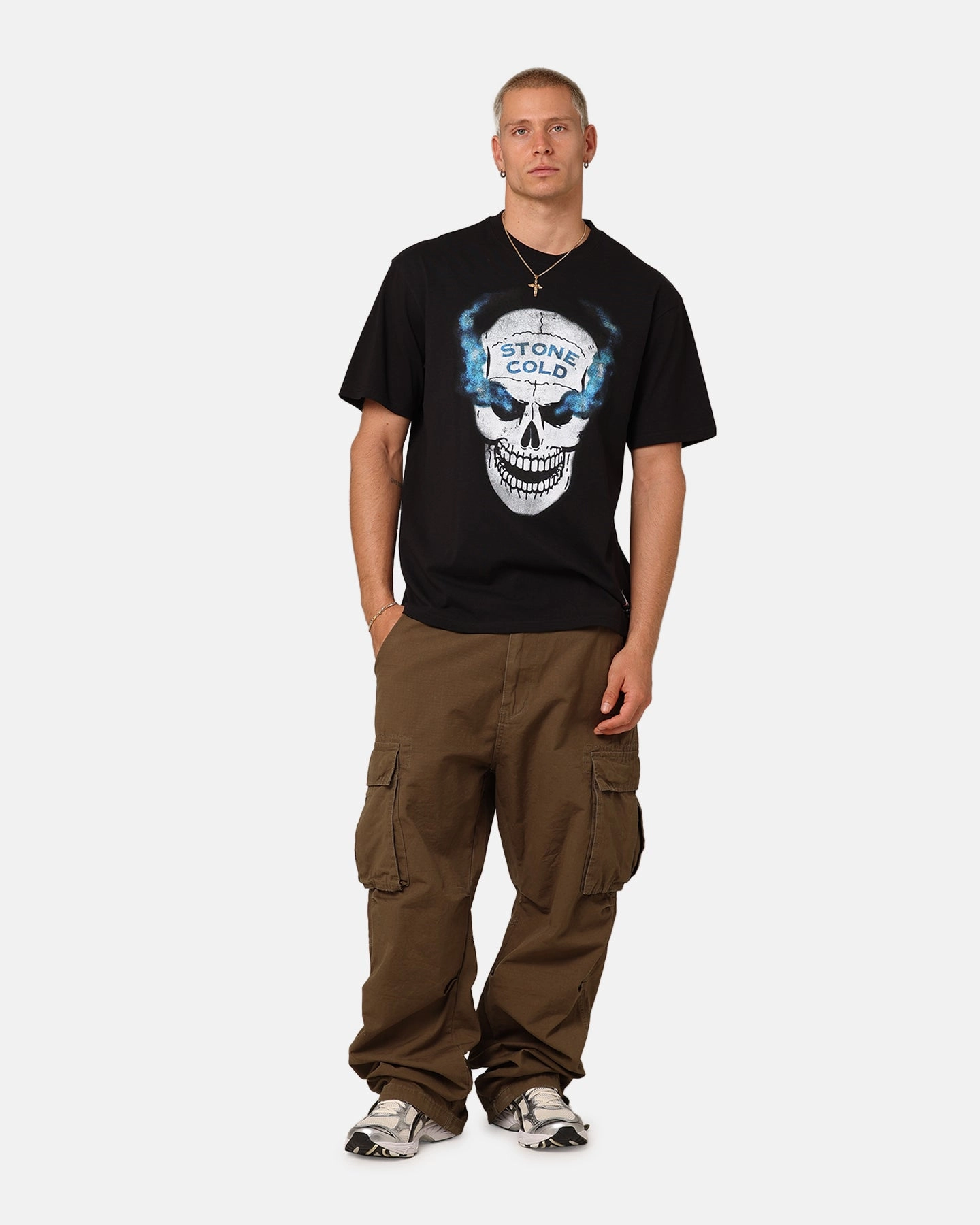 Casual Essential Wear Mitchell & Ness X WWE Stone Cold Steve Austin Skull T-Shirt Overdyed Black