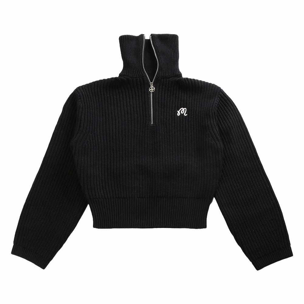 Malbon Anais Quarter Zip Knit Golf Sweater Black - SS25 Women Cozy Comfort Taped Neckline