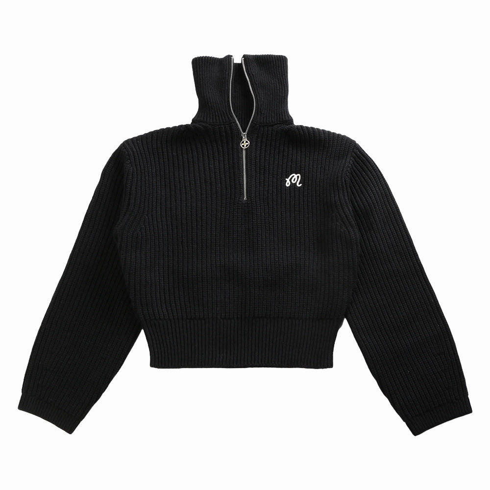 Reinforced Shoulder Padding Malbon Anais Quarter Zip Knit Golf Sweater Black - SS25 Women