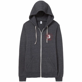 Alternative Apparel Adult/Unisex Vault Florida State Seminole Logo Full-Zip Tri-blend Hood - Black Contrast Trim Detail Anti Odor Technology