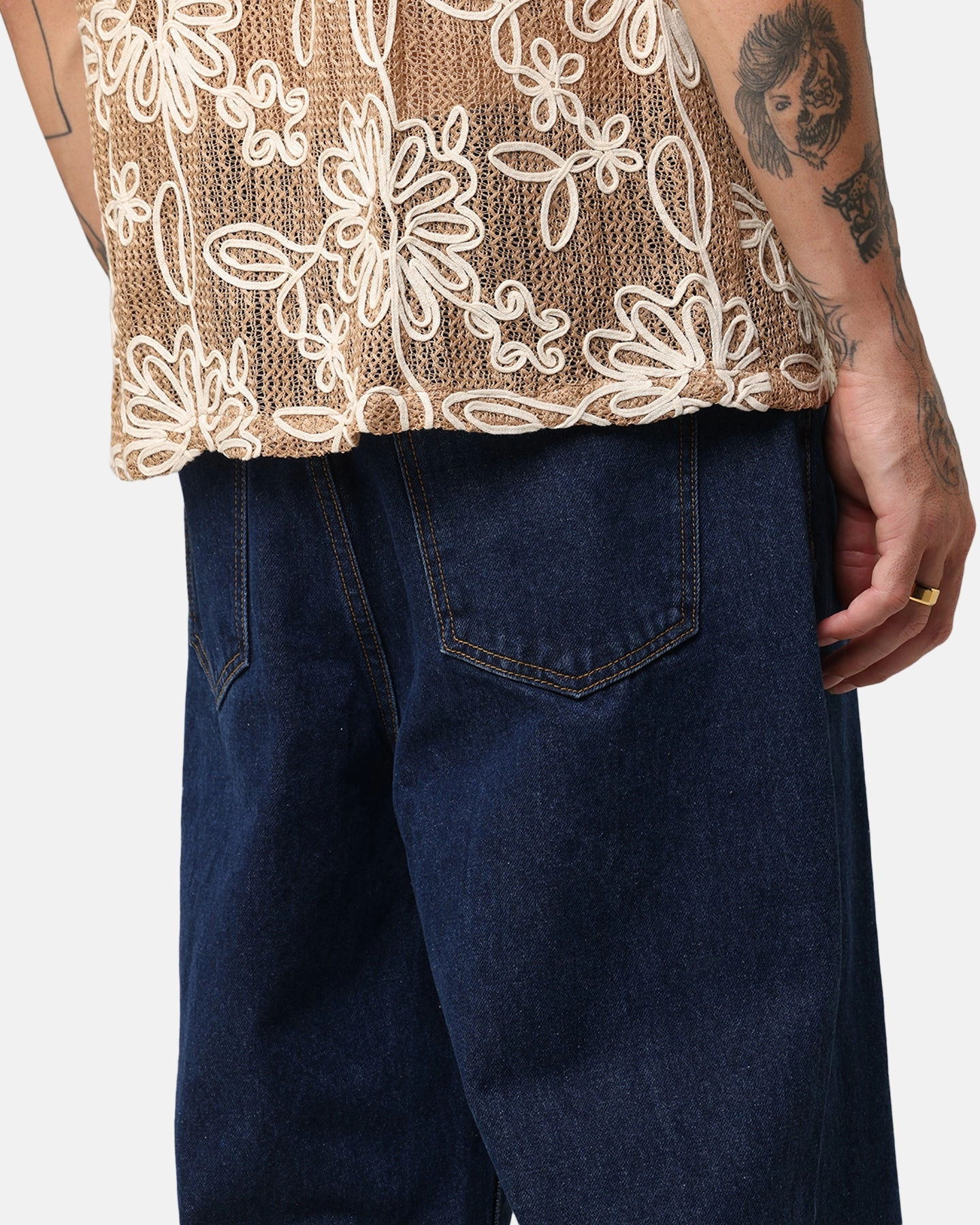 XXIII Tie Lace Baggy Jeans Stonewash Indigo Brunch Outfit Traveler Gear
