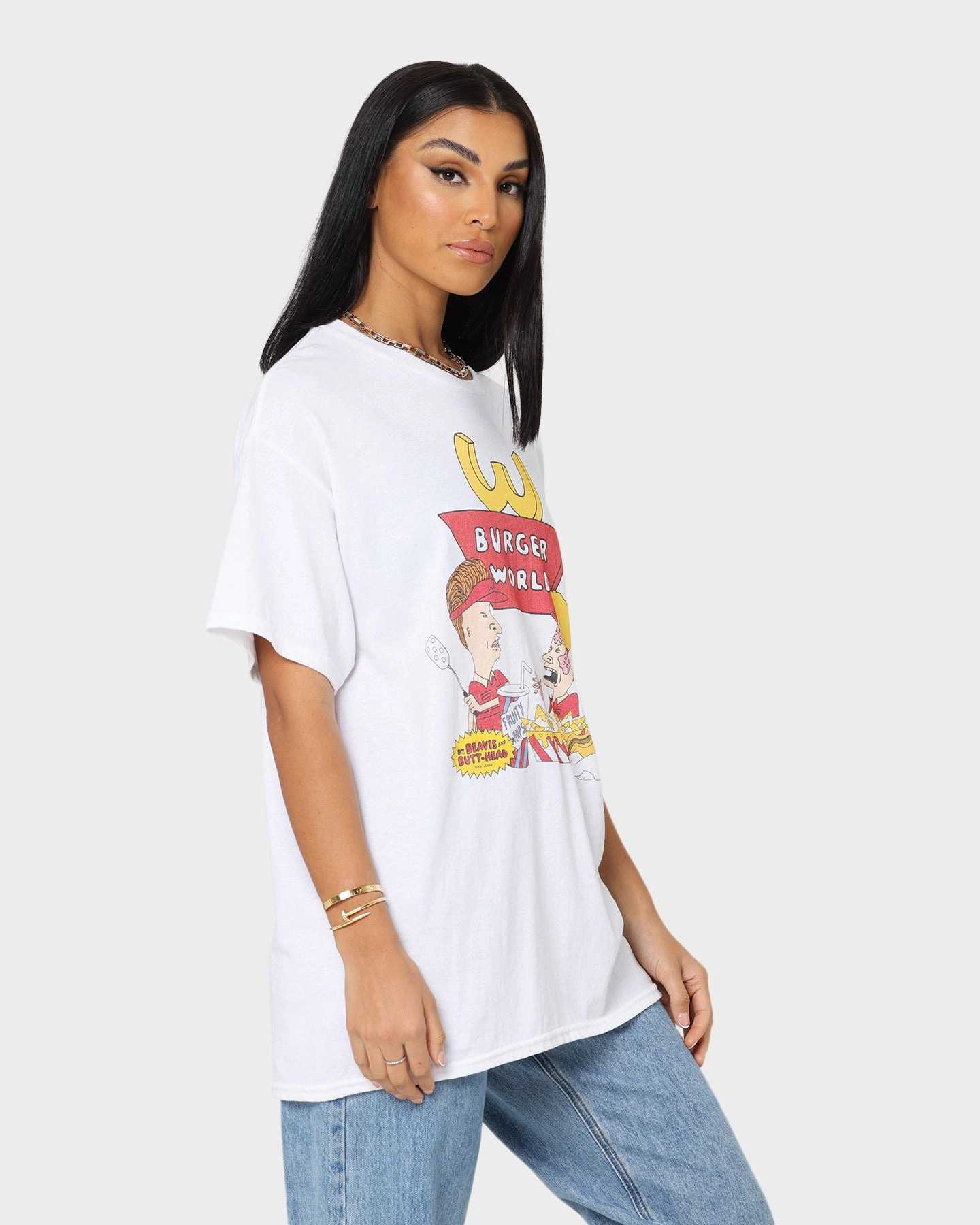 American Thrift American Thrift X Beavis & Butthead Burger World T-Shirt White Comfortable Design Layering Piece