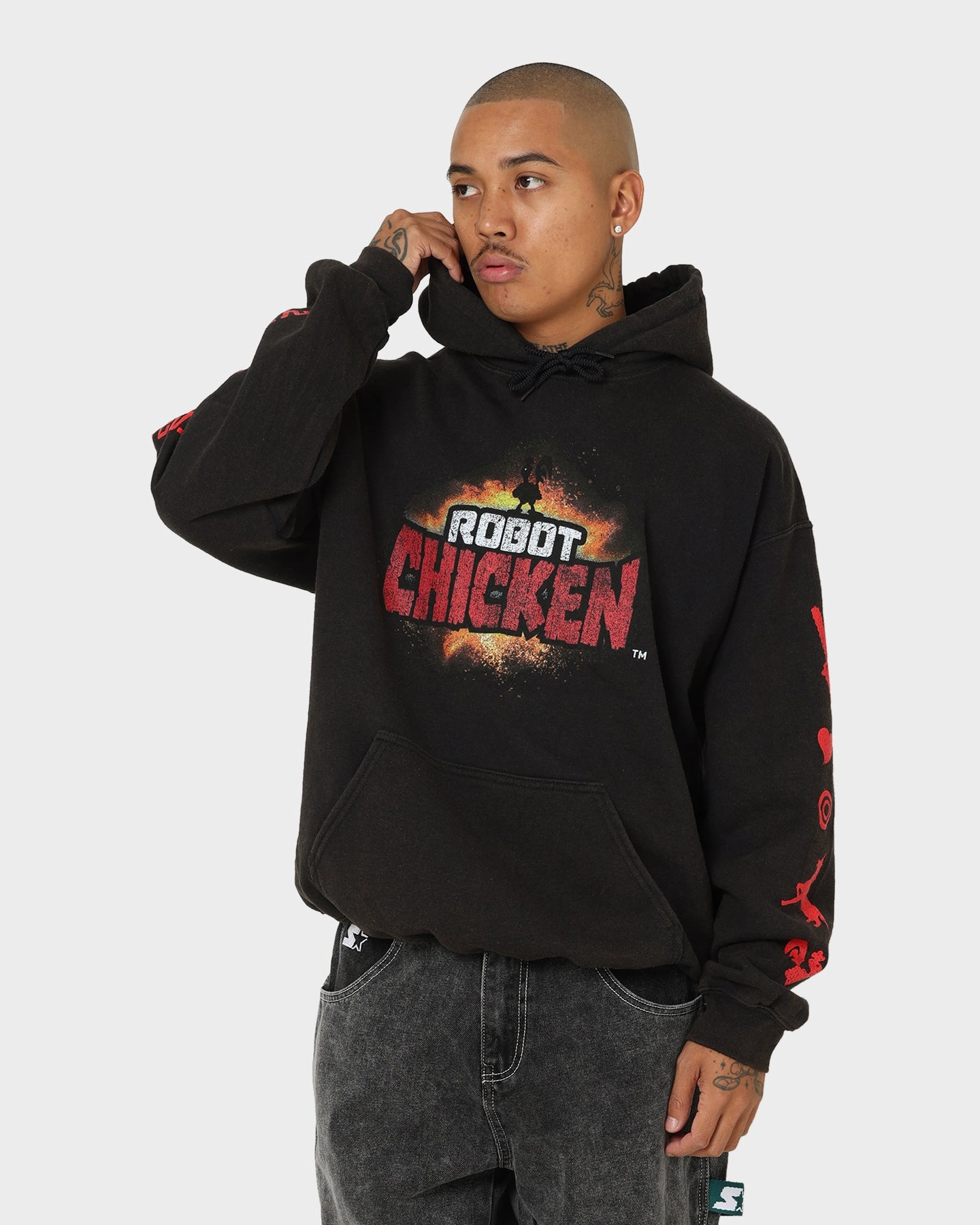 Adventure-Ready Wear American Thrift Chicken Boom Vintage Hoodie Black Wash