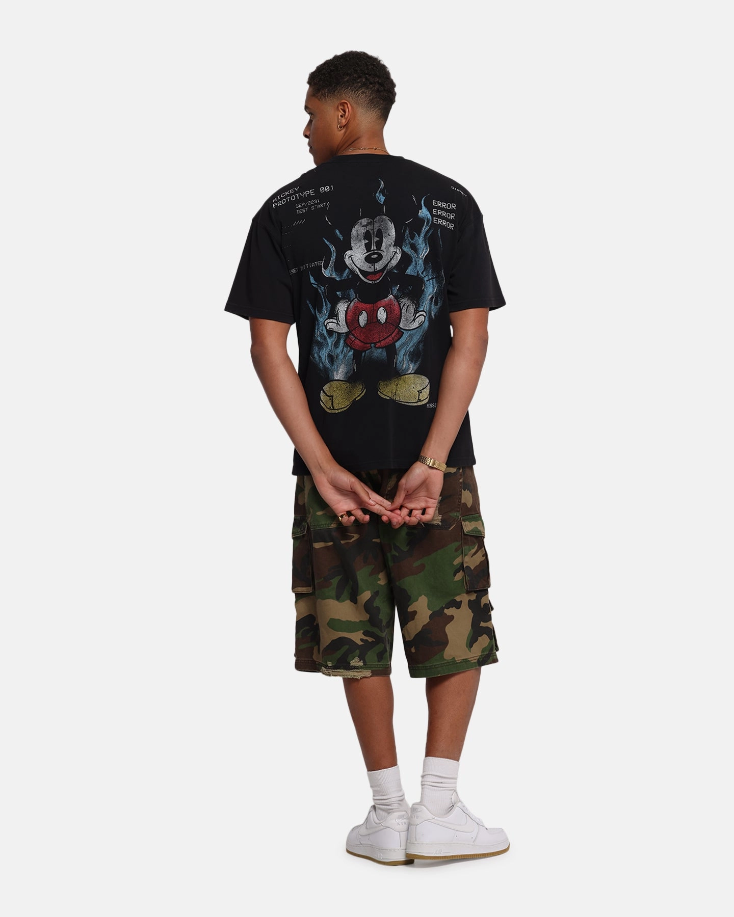Vintage Wash Effect Unisex Core American Thrift Disney Mickey Prototype 001 T-Shirt Black