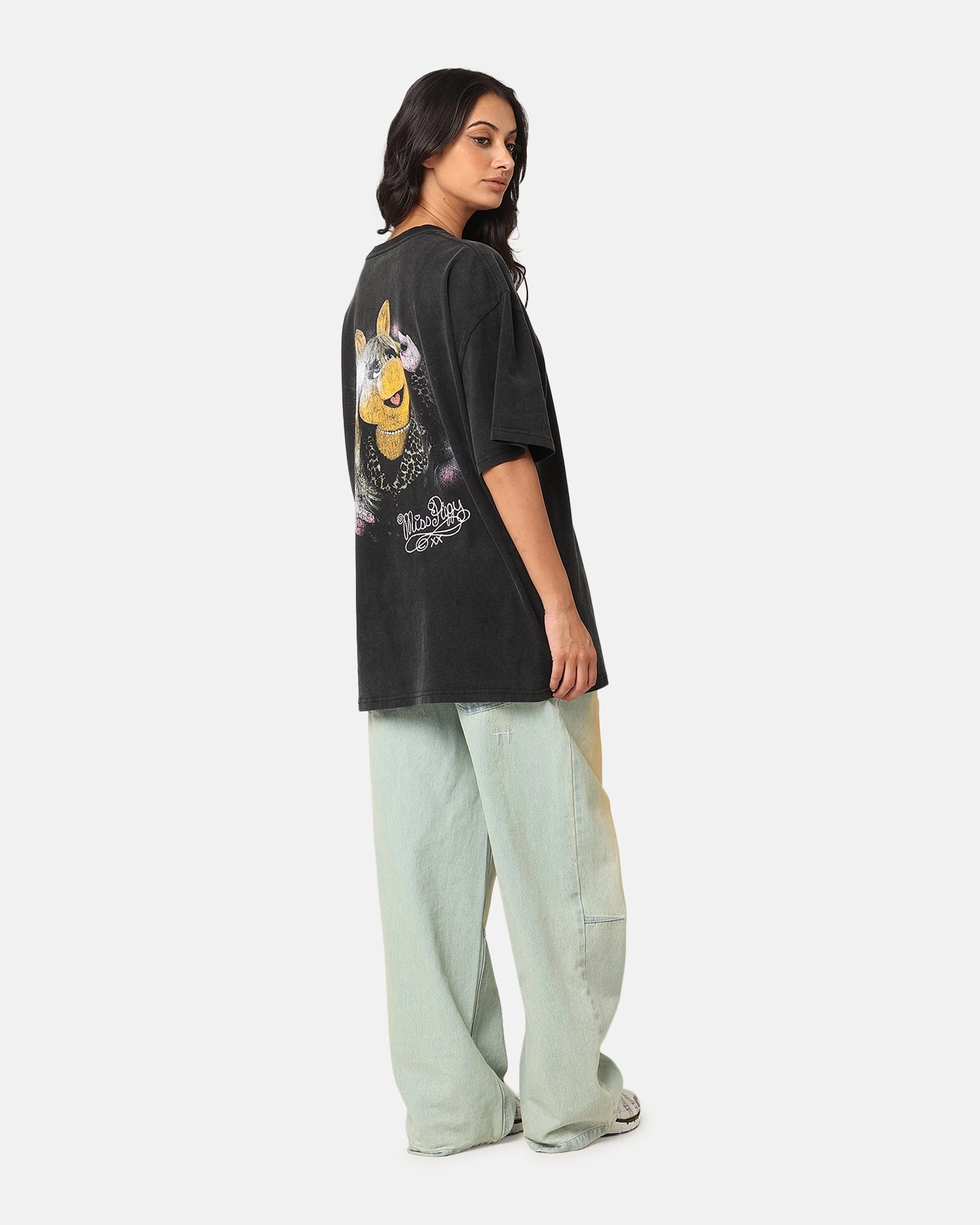 American Thrift Disney The Muppets Miss Piggy Heavy T-Shirt Vintage Black Neutral Color Relaxed Wear