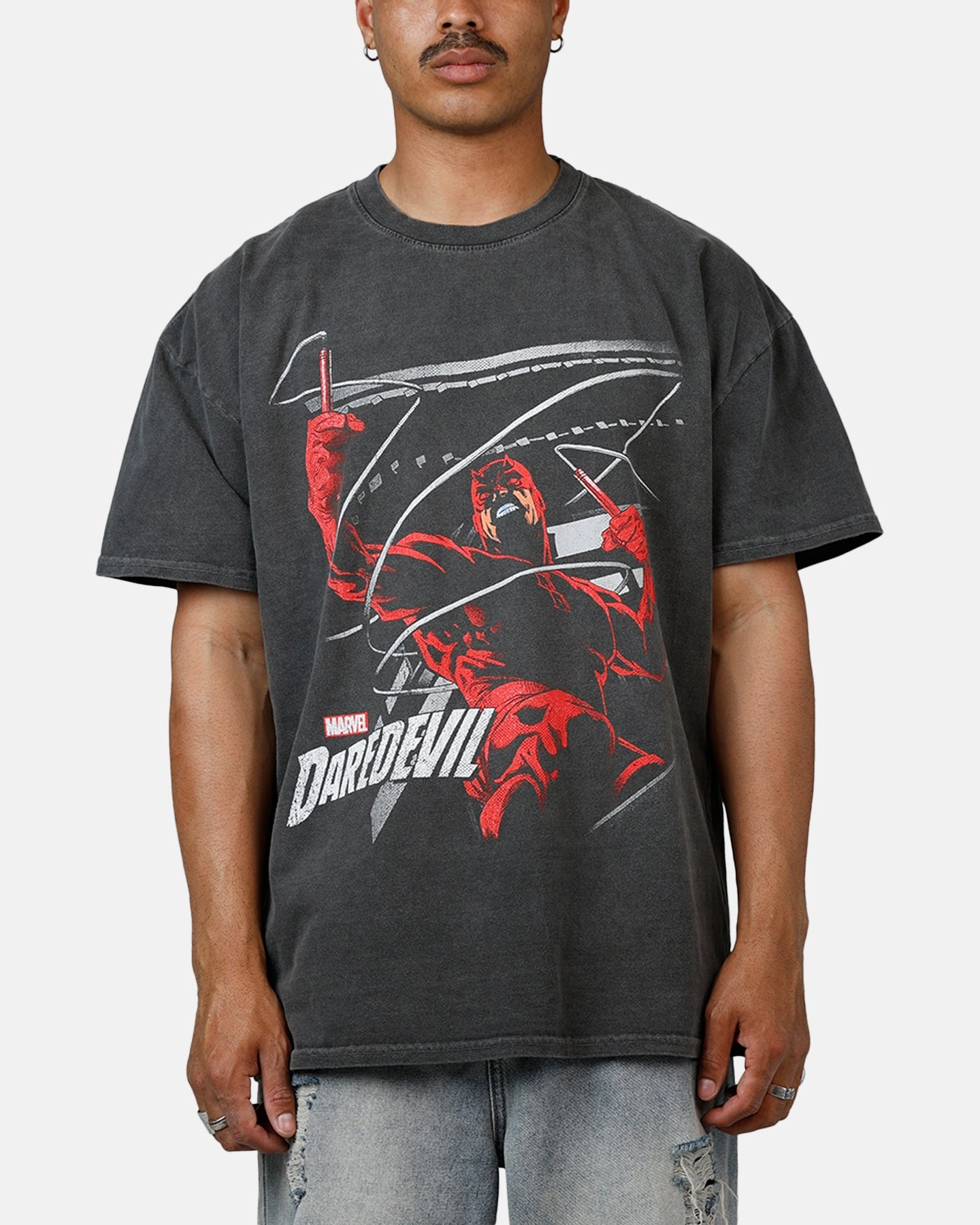 American Thrift Marvel Daredevil Poster Heavyweight T-Shirt Black Wash Wrinkle Resistant Texture Casual Layer Wear