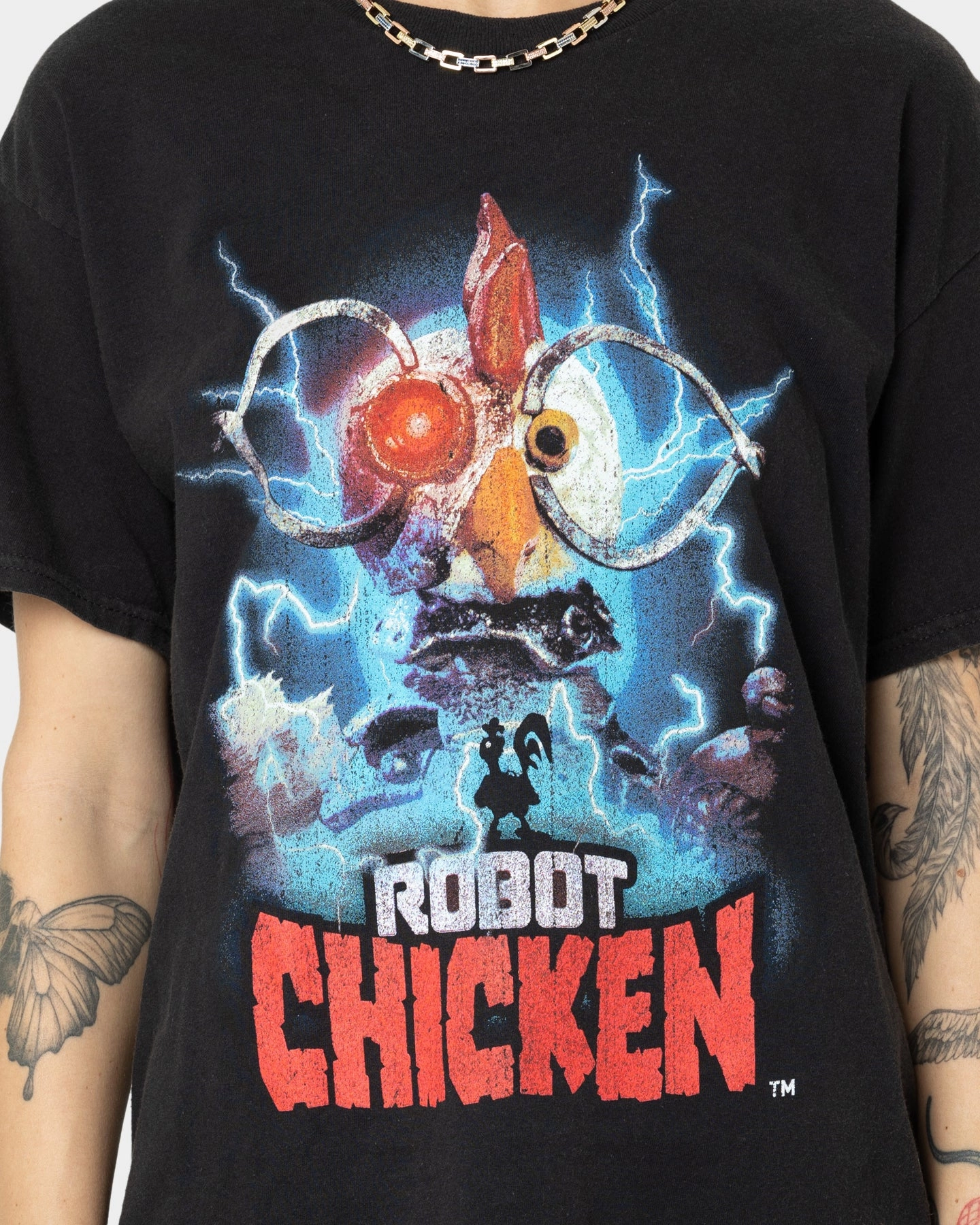 Sustainable Material Blend American Thrift Robot Chicken Vintage T-Shirt Black Wash