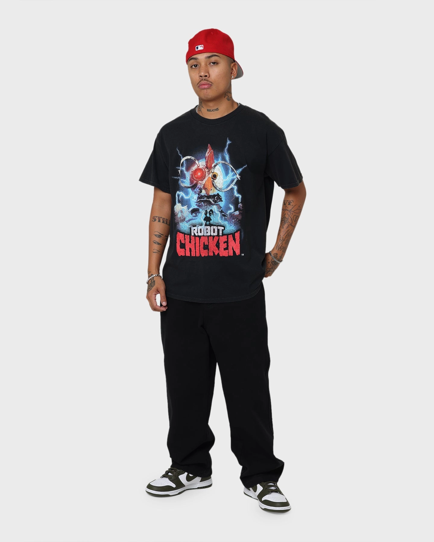 American Thrift Robot Chicken Vintage T-Shirt Black Wash Multi Panel Structure
