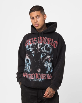 Patched American Thrift Underworld Tour Hoodie Black Wash