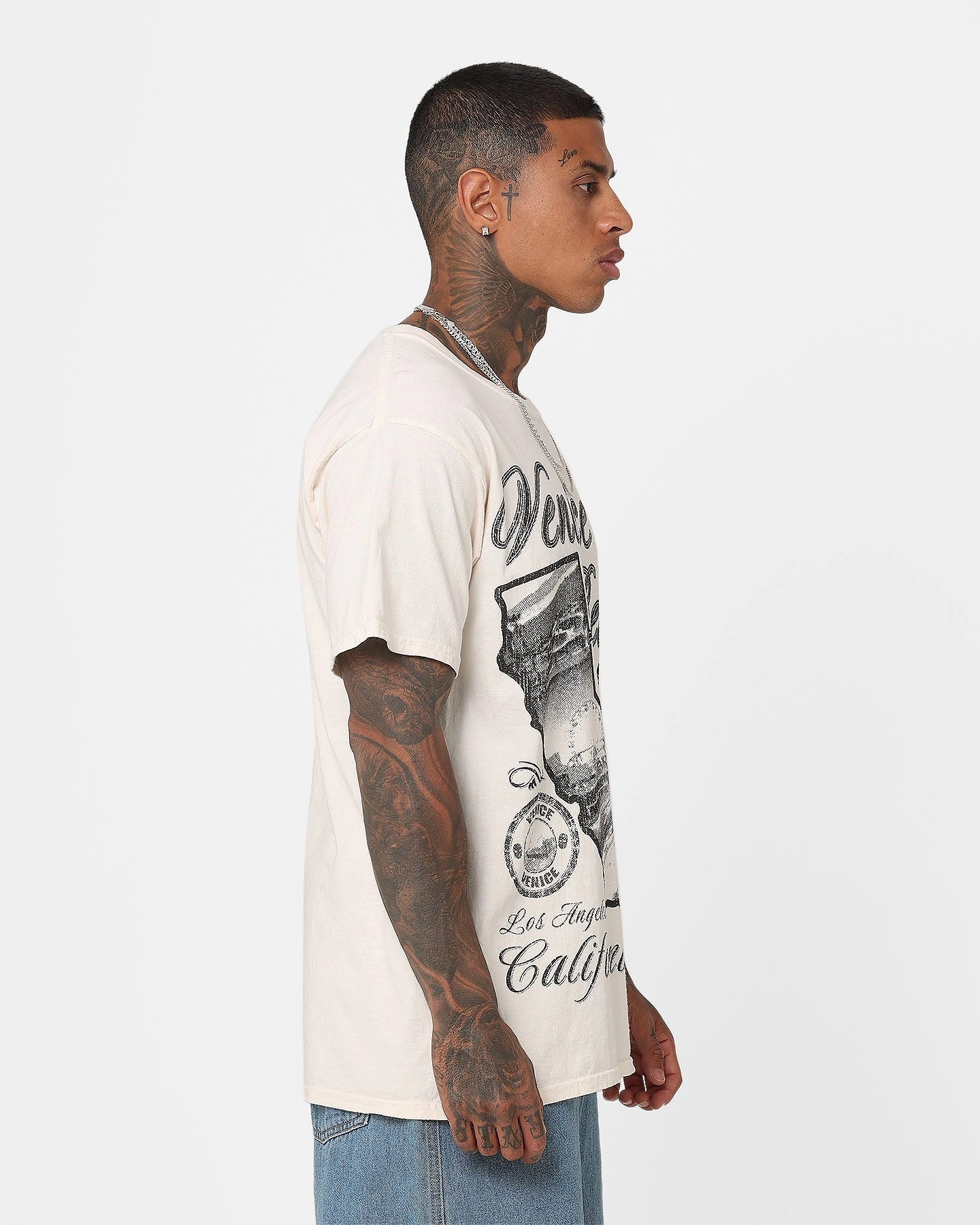 American Thrift Venice Beach Vintage T-Shirt Off White Fashion-Forward Trendy Fabric