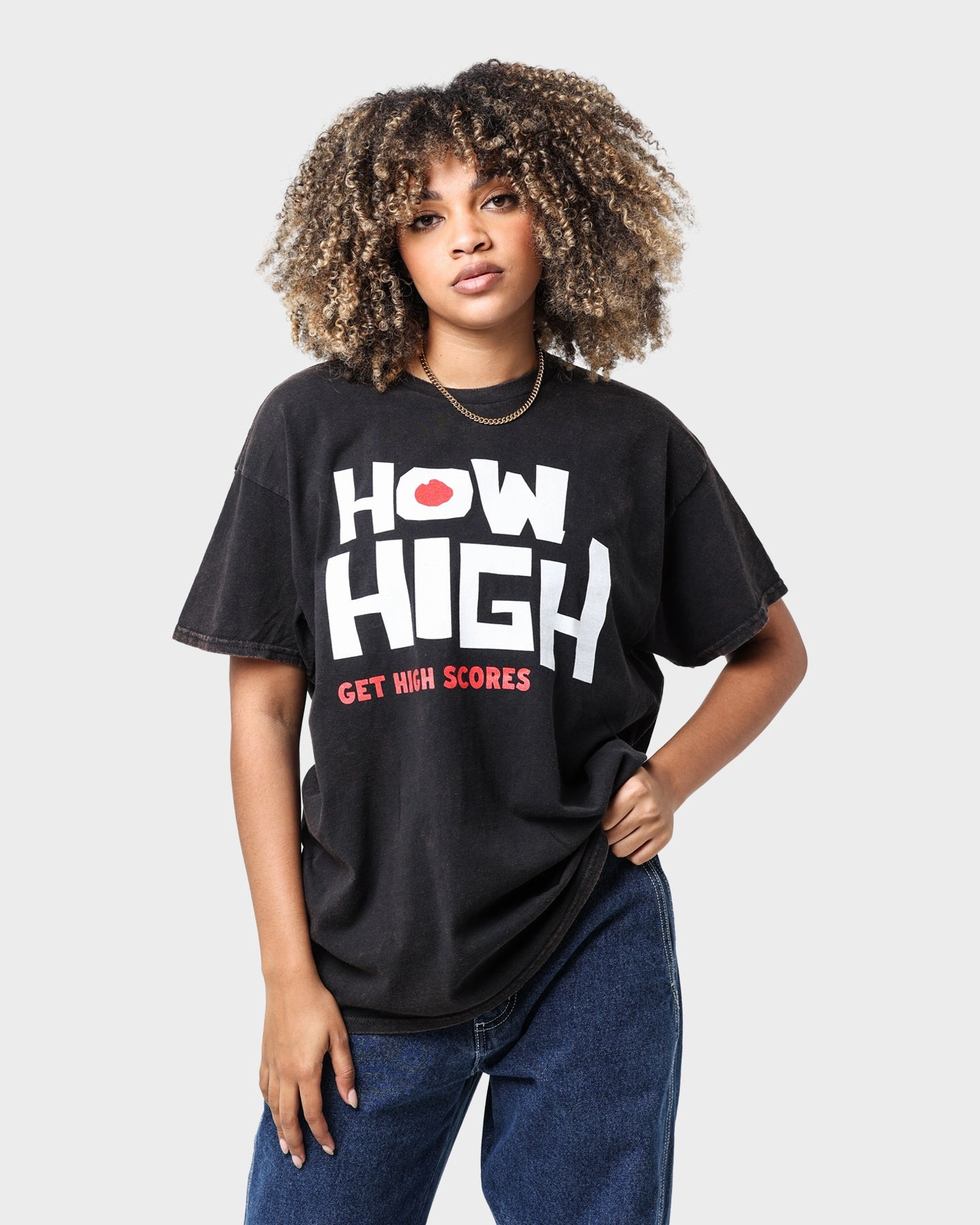 Organic Cotton Construction American Thrift X 420 How High Vintage T-Shirt Washed Black
