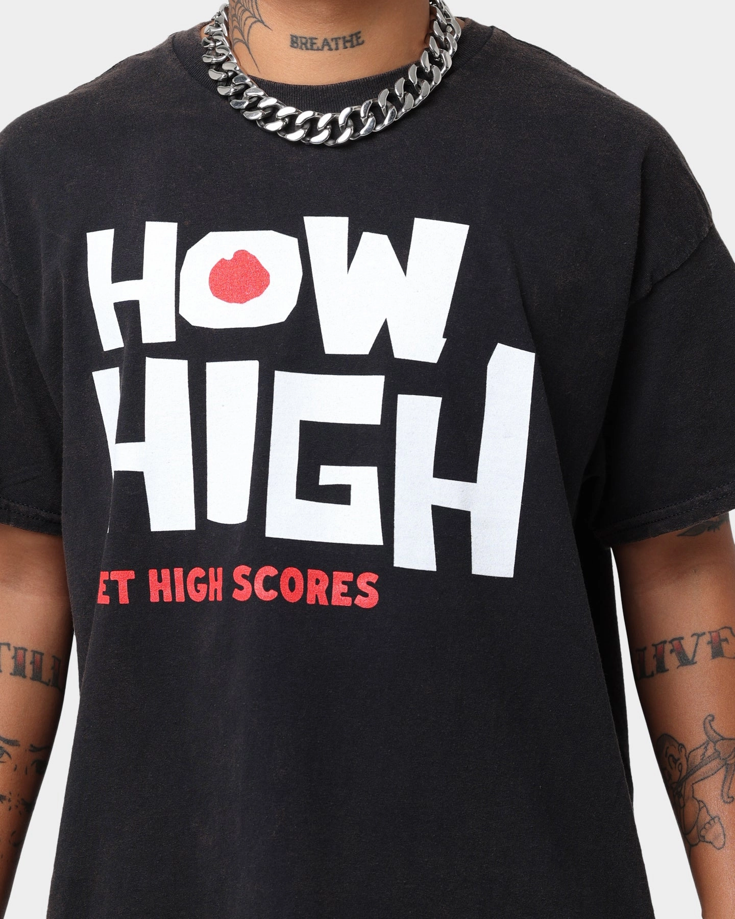 American Thrift X 420 How High Vintage T-Shirt Washed Black Beach Wear Trendy Vibes Wear