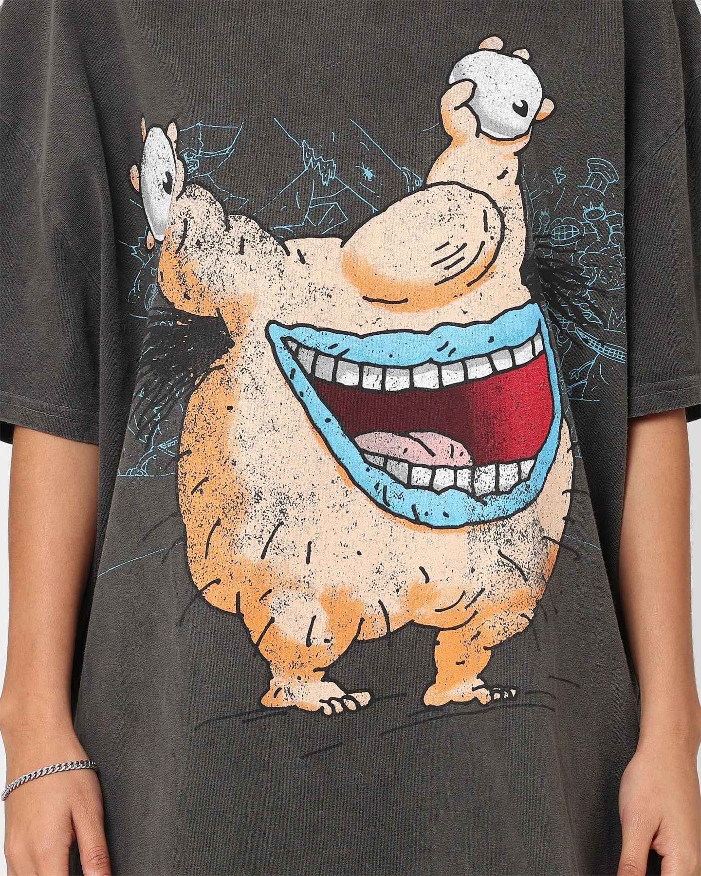 American Thrift X Aaahh!!! Real Monsters Krum Heavyweight Vintage T-Shirt Black Wash Fit For All Day