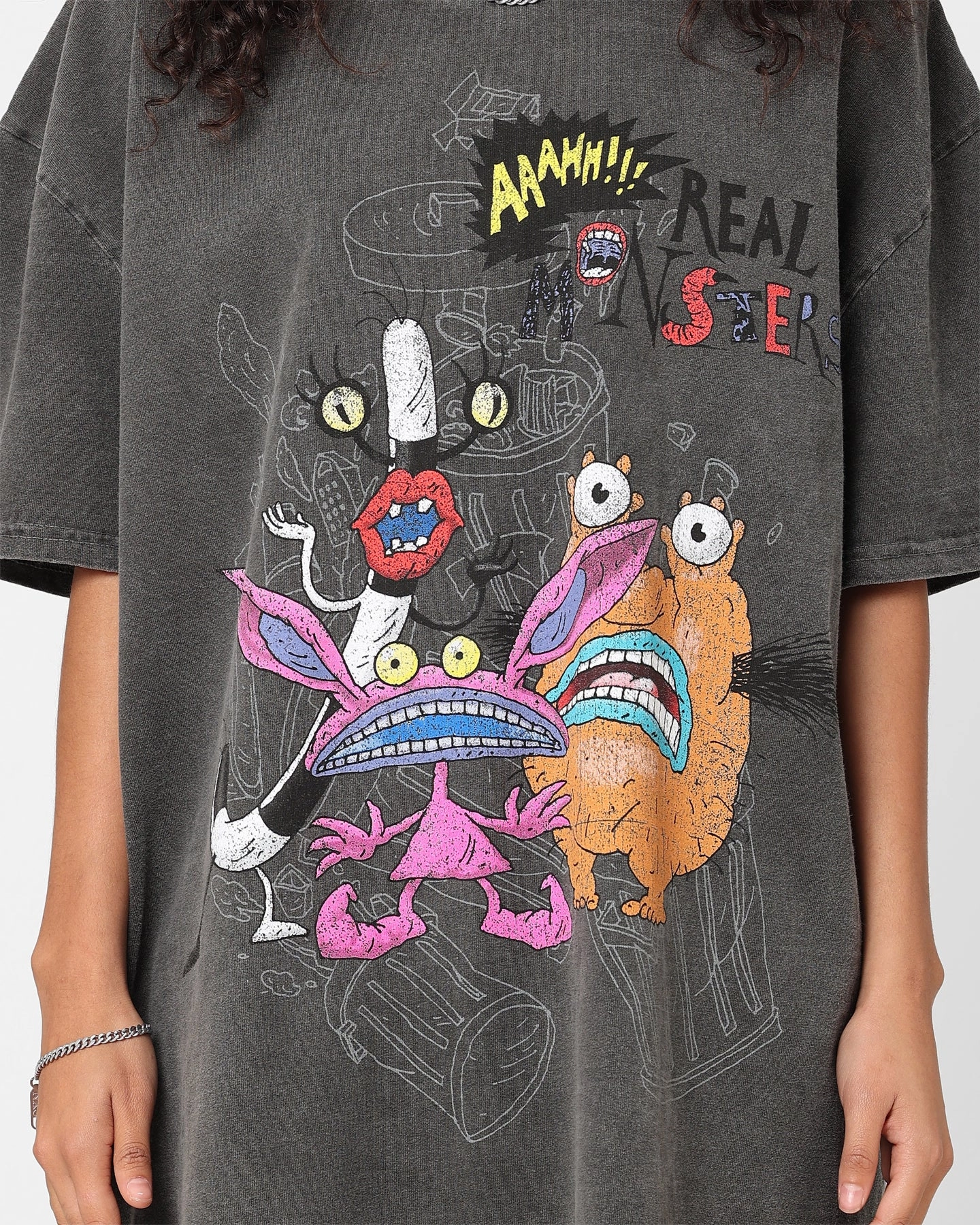 All-Purpose Wear Classic Style American Thrift x Aaahh!!! Real Monsters Monsters Heavyweight Vintage T-Shirt Black Wash