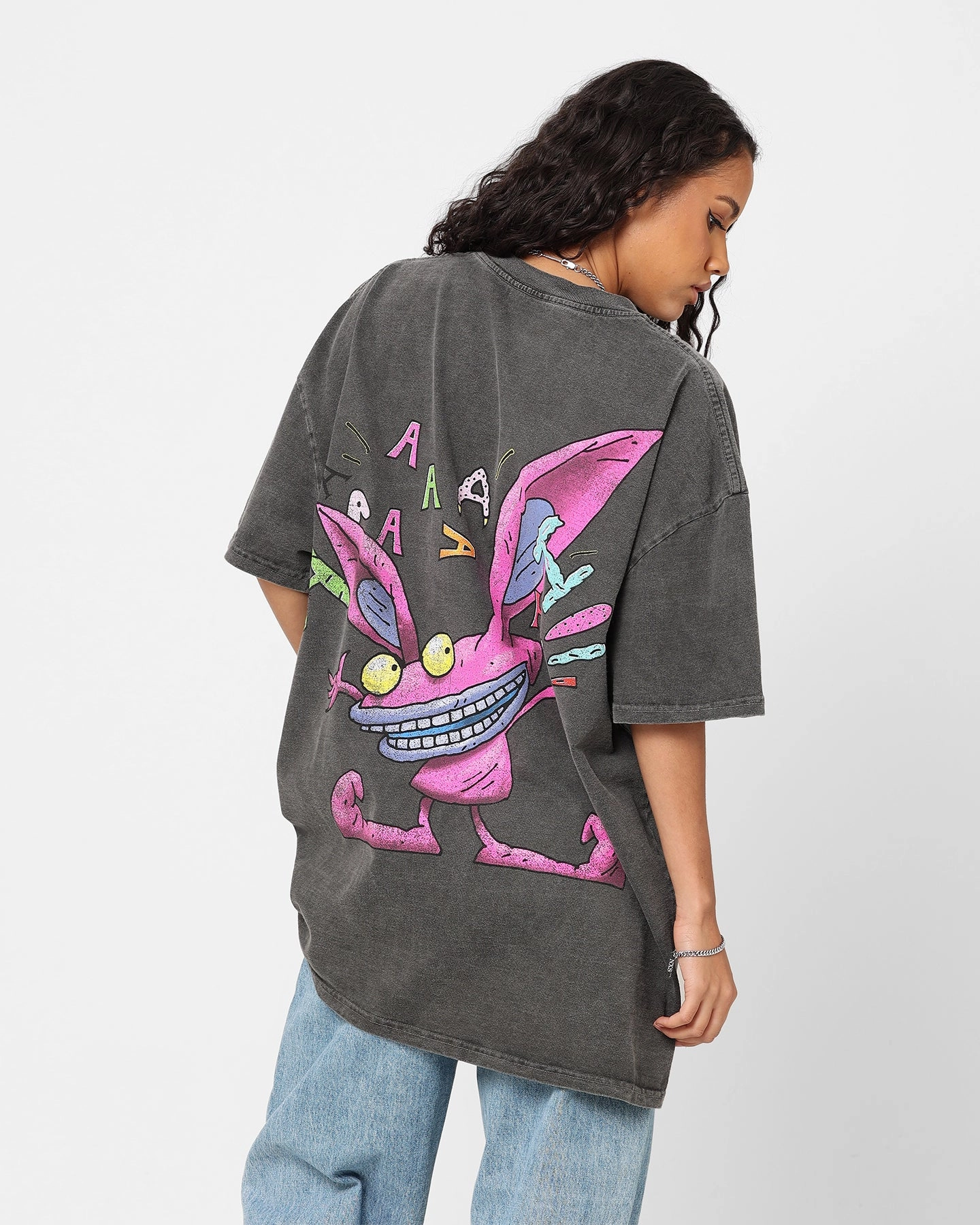 American Thrift x Aaahh!!! Real Monsters Monsters Heavyweight Vintage T-Shirt Black Wash V neck style
