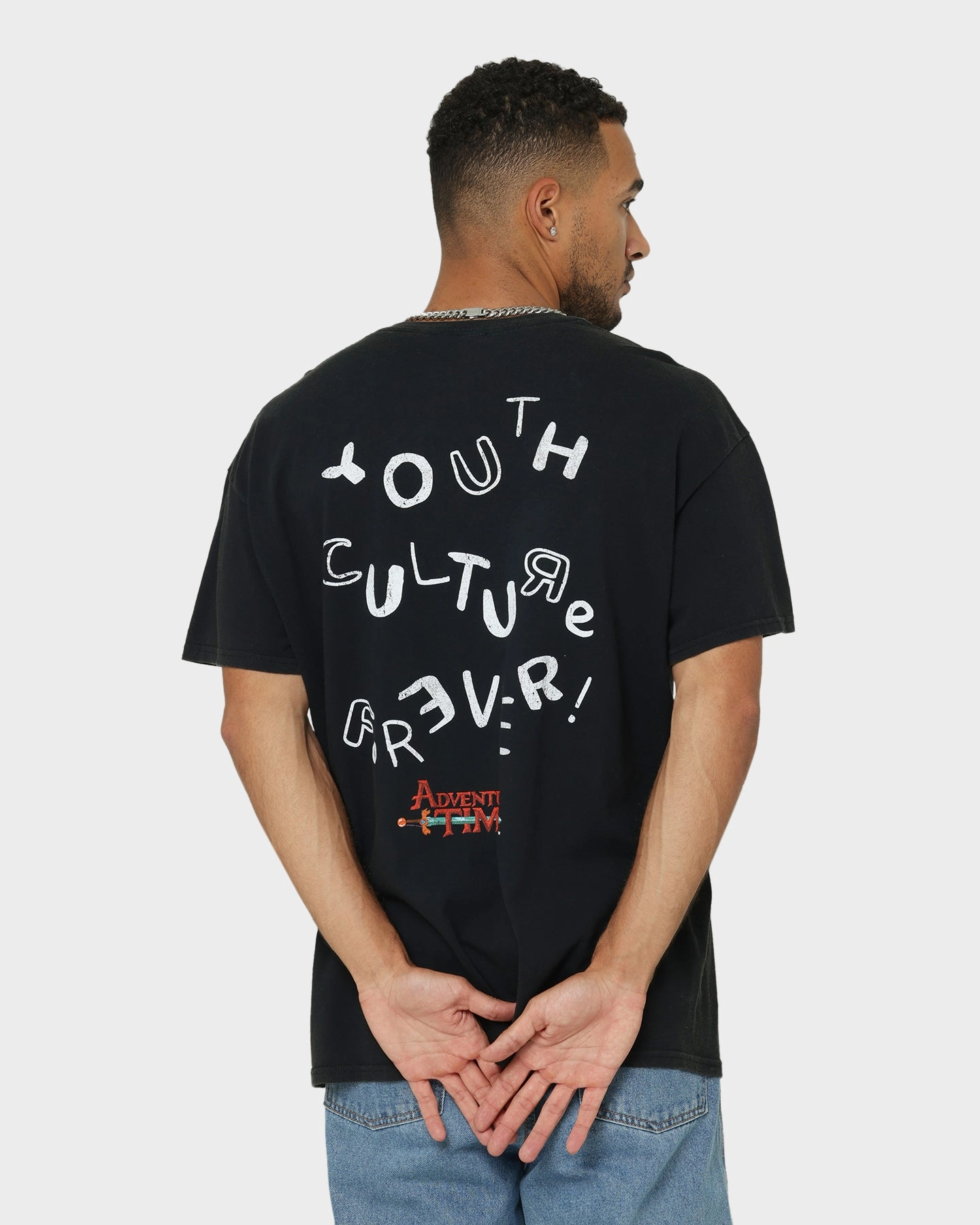 Cozy Comfort Laser Cut Edges American Thrift X Adventure Time Finn The Human Vintage T-Shirt Black Wash