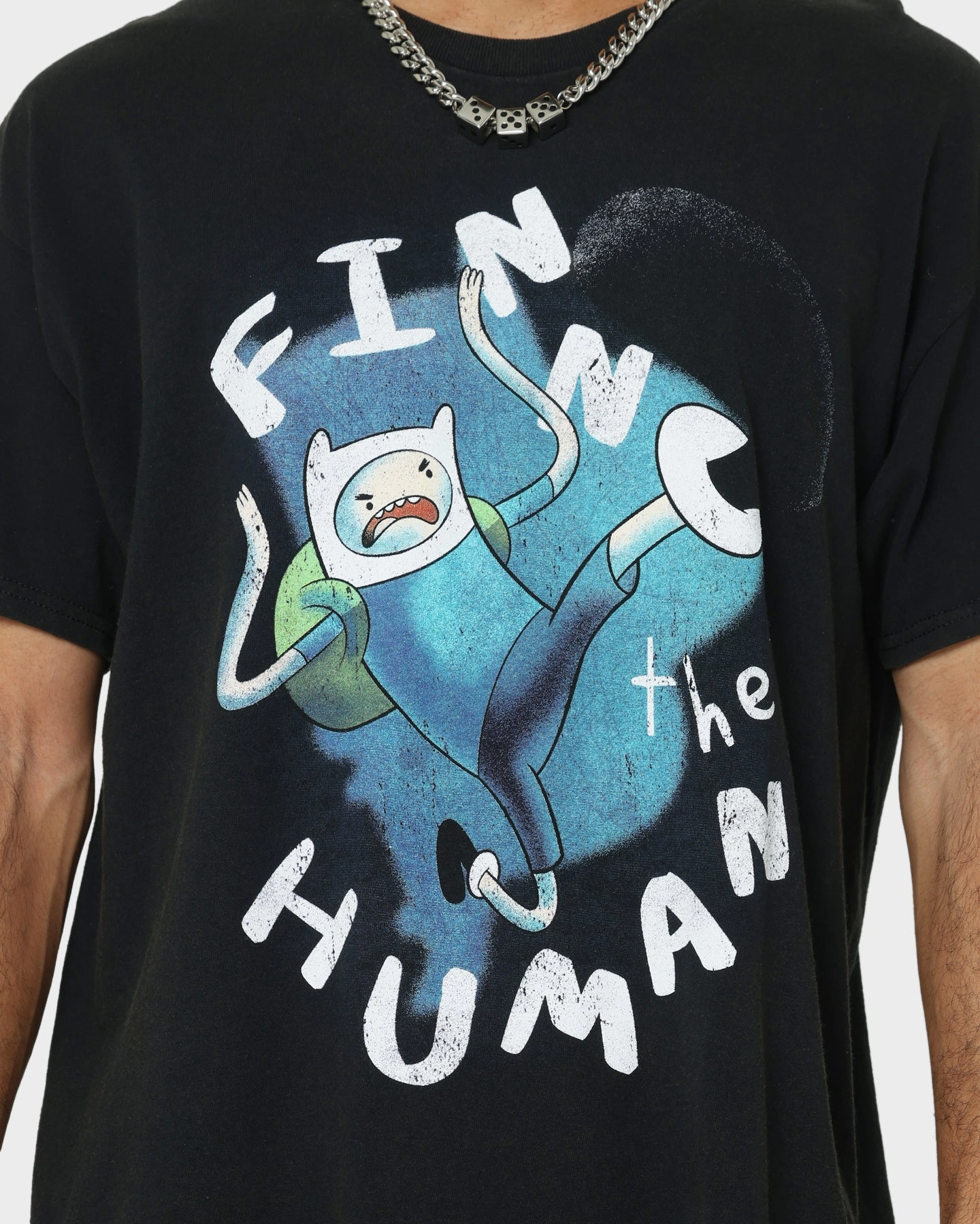 American Thrift X Adventure Time Finn The Human Vintage T-Shirt Black Wash Trendy Style
