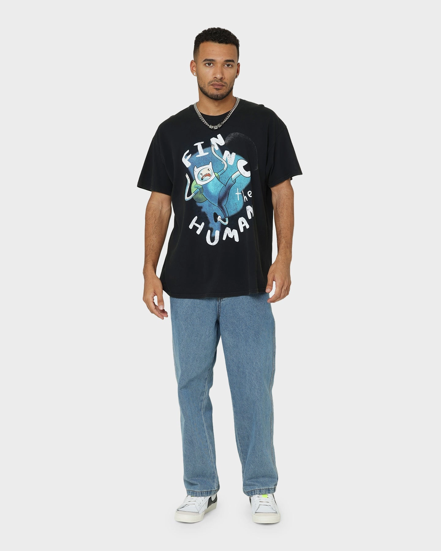 American Thrift X Adventure Time Finn The Human Vintage T-Shirt Black Wash Elegant and Relaxed