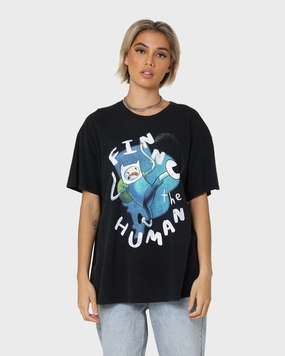 American Thrift X Adventure Time Finn The Human Vintage T-Shirt Black Wash Trendy Fabric skinny but not tight