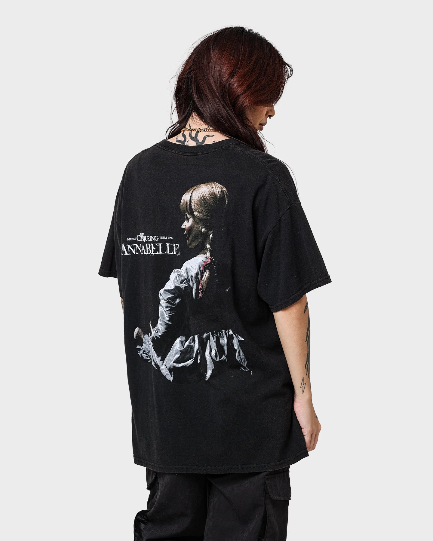 American Thrift X Annabelle Annabelle Vintage T-Shirt Black Wash Microfiber texture Luxury clothing