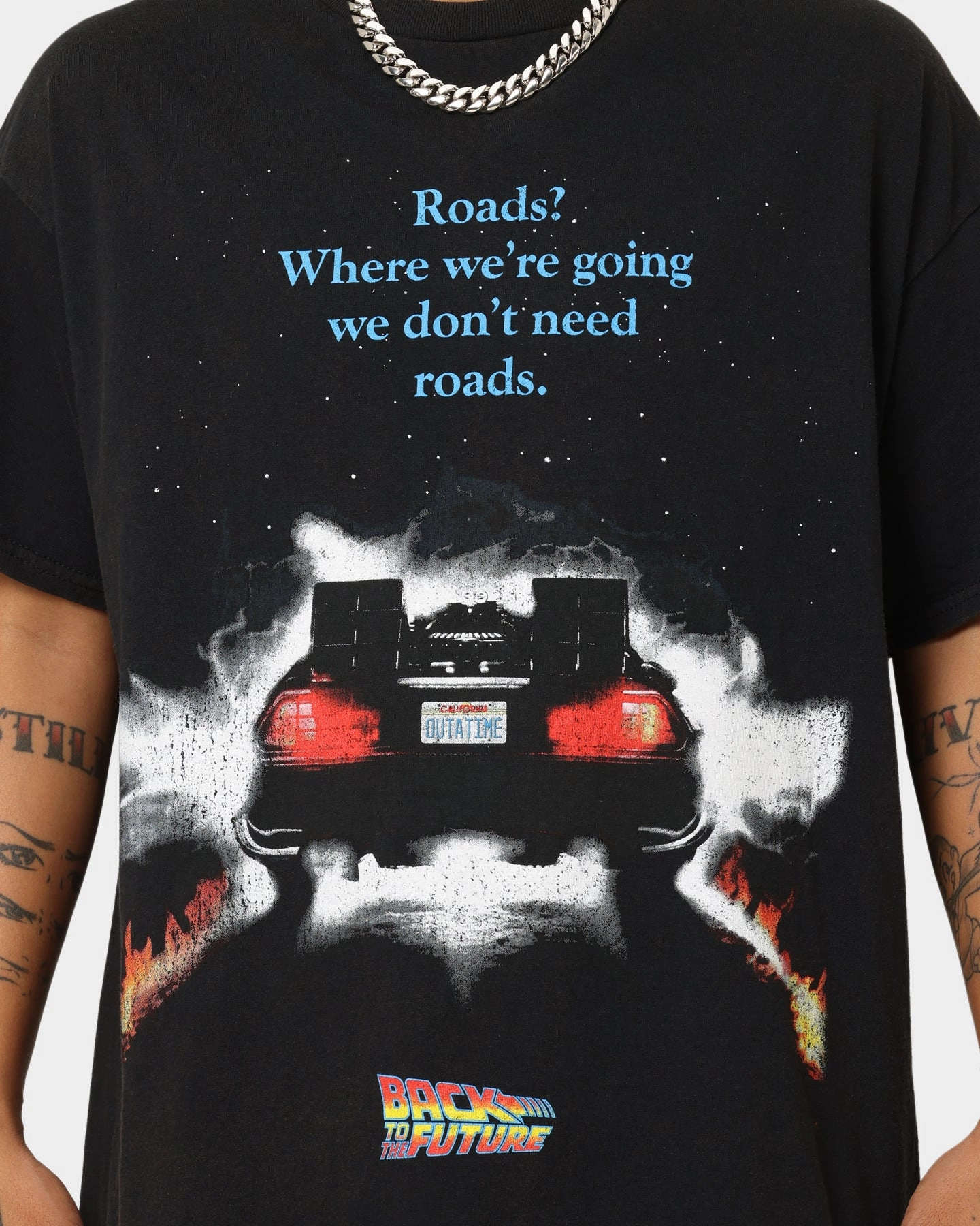 Anti Pilling Fabric Athletic Fit American Thrift X Back To The Future Back To The Future 1 Vintage T-Shirt Washed Black