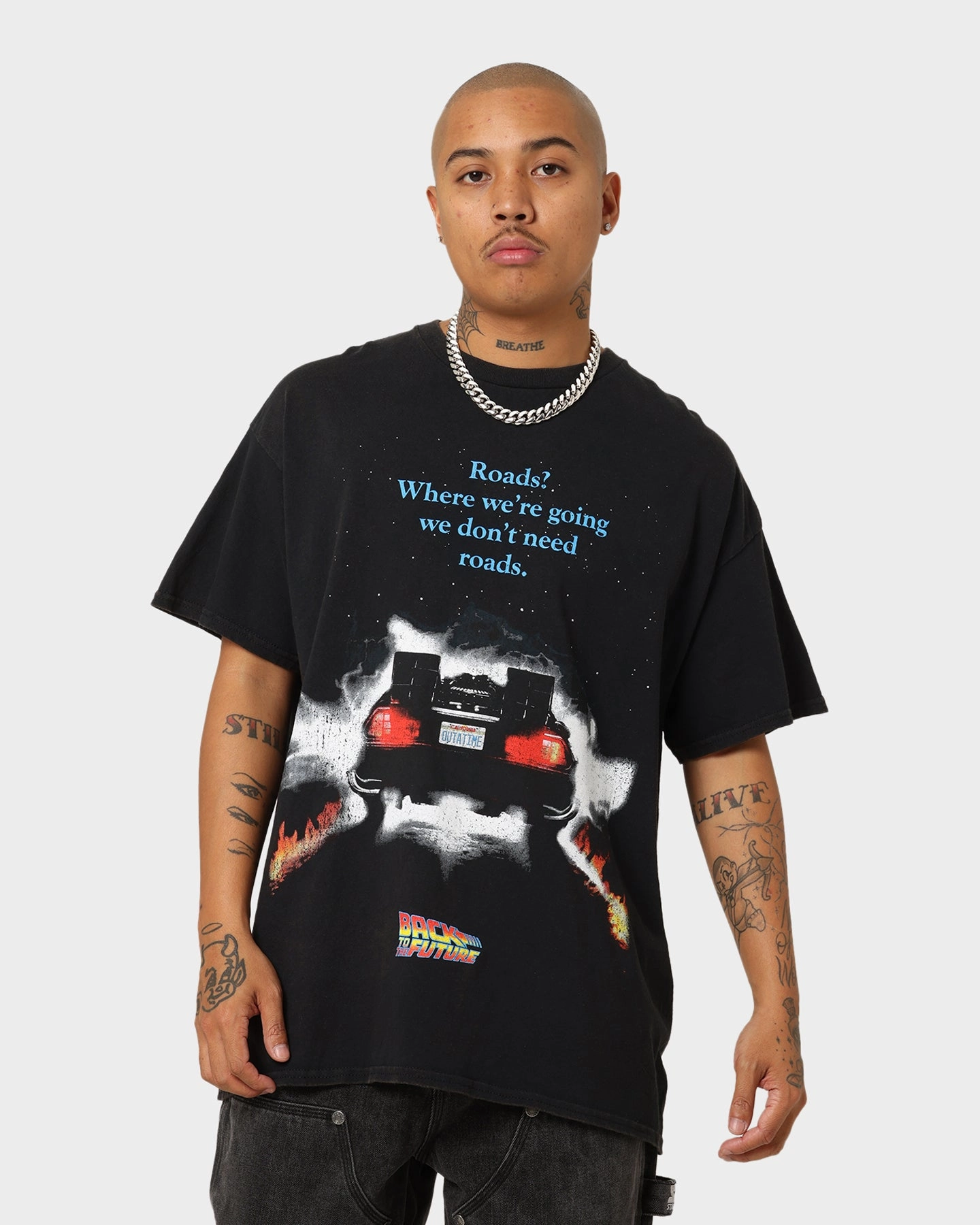 American Thrift X Back To The Future Back To The Future 1 Vintage T-Shirt Washed Black Slim Fit Design