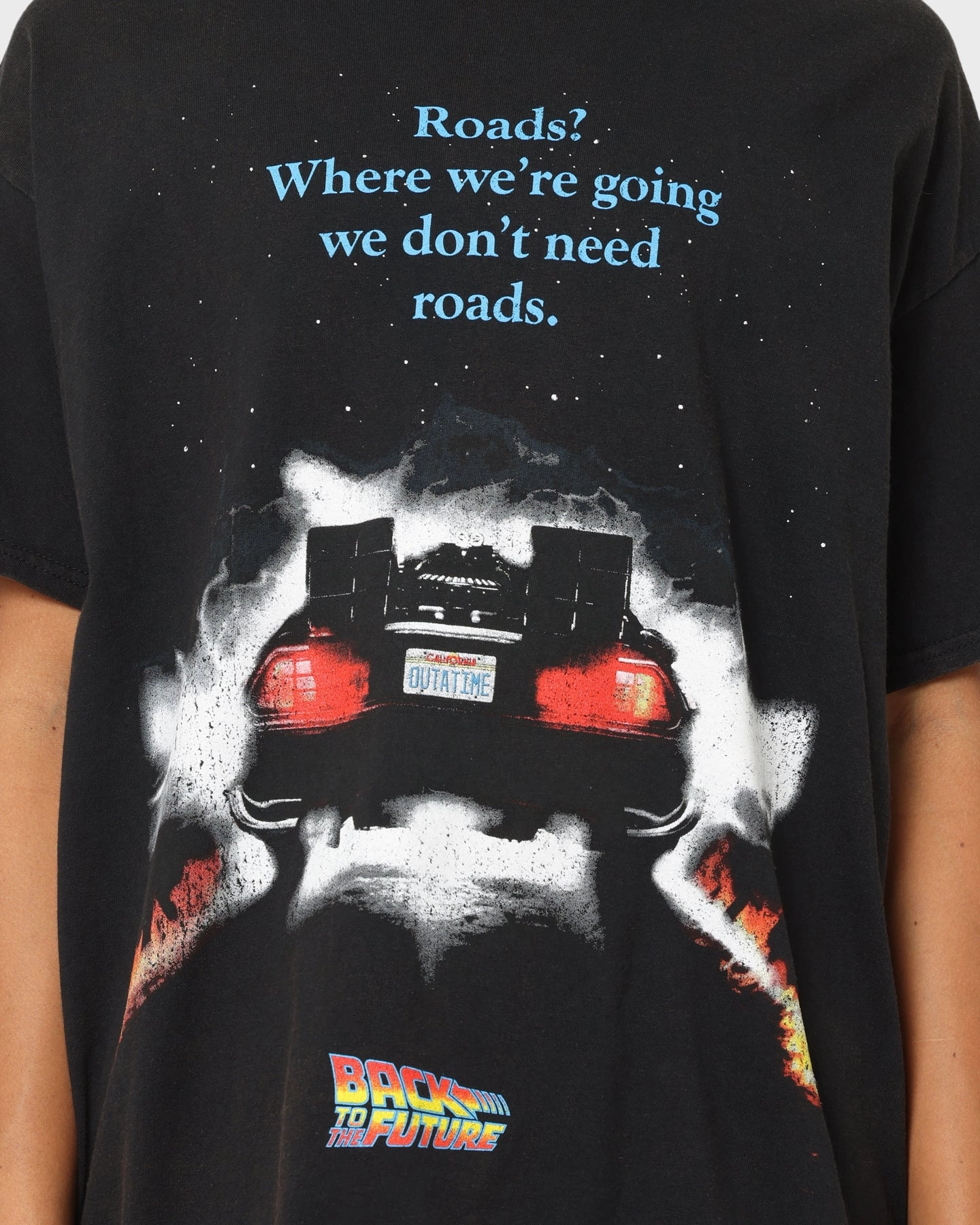 Simple and Relaxed Anti Pill Surface American Thrift X Back To The Future Back To The Future 1 Vintage T-Shirt Washed Black