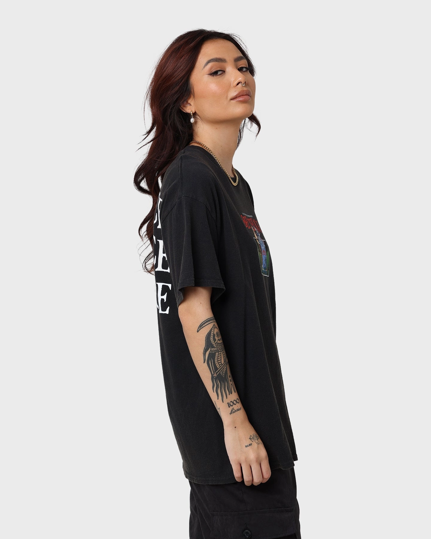 American Thrift X Beetlejuice Here Lies Vintage T-Shirt Vintage Black Universal Silhouette Weekend Comfort Style