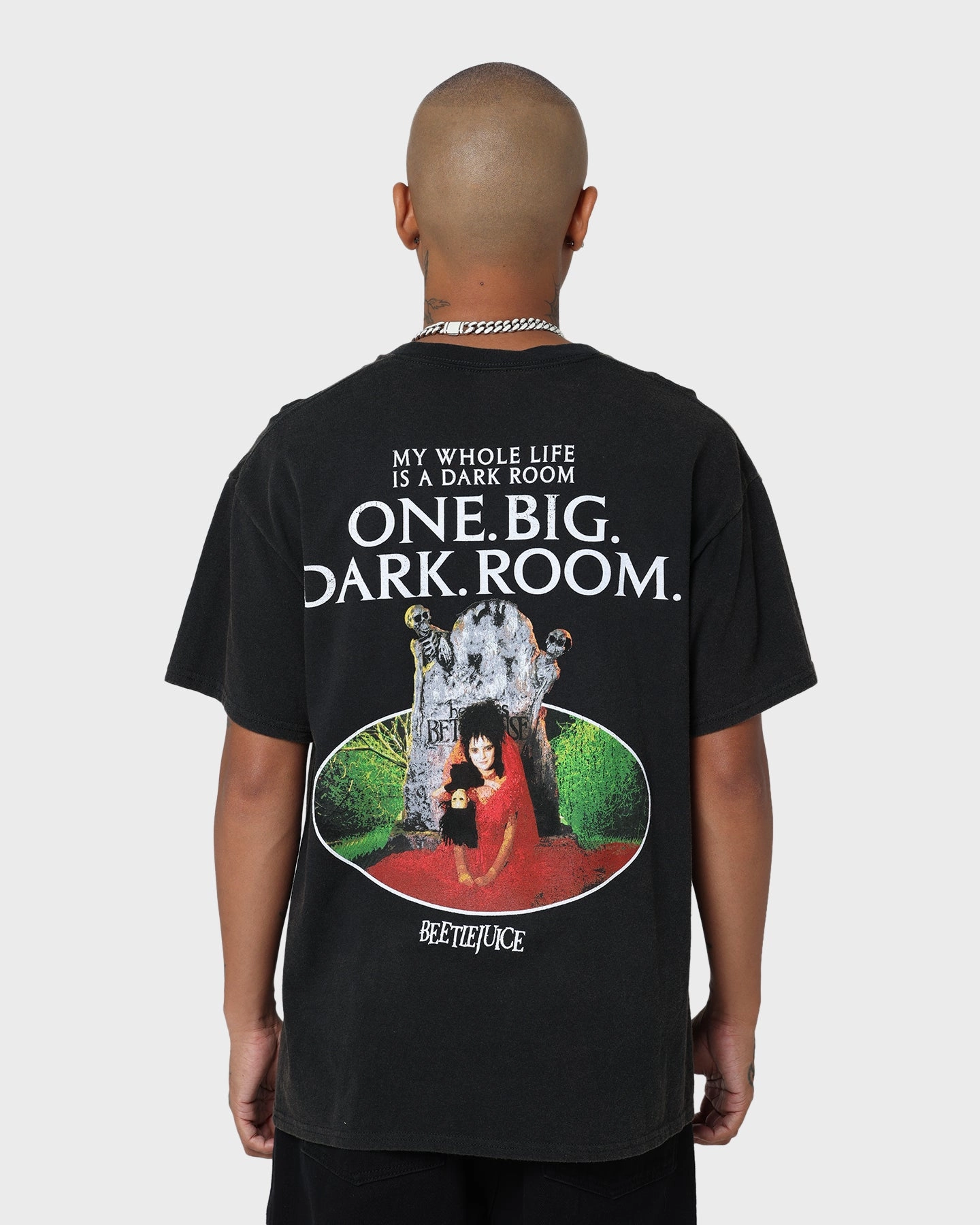 American Thrift X Beetlejuice Lydia Vintage T-Shirt Vintage Black Unisex style Sublimation Printed Collar