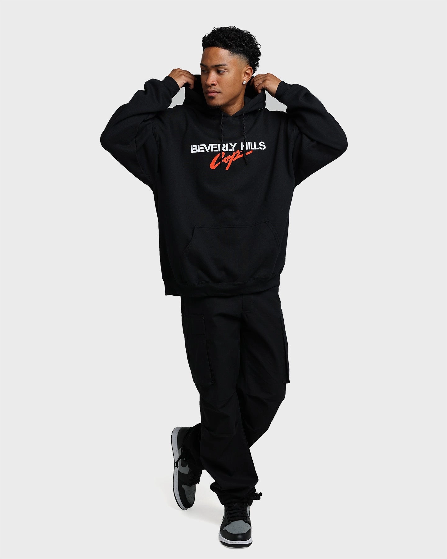 Soft inner layer Warm Layer American Thrift X Beverly Hills Cop Logo Hoodie Black